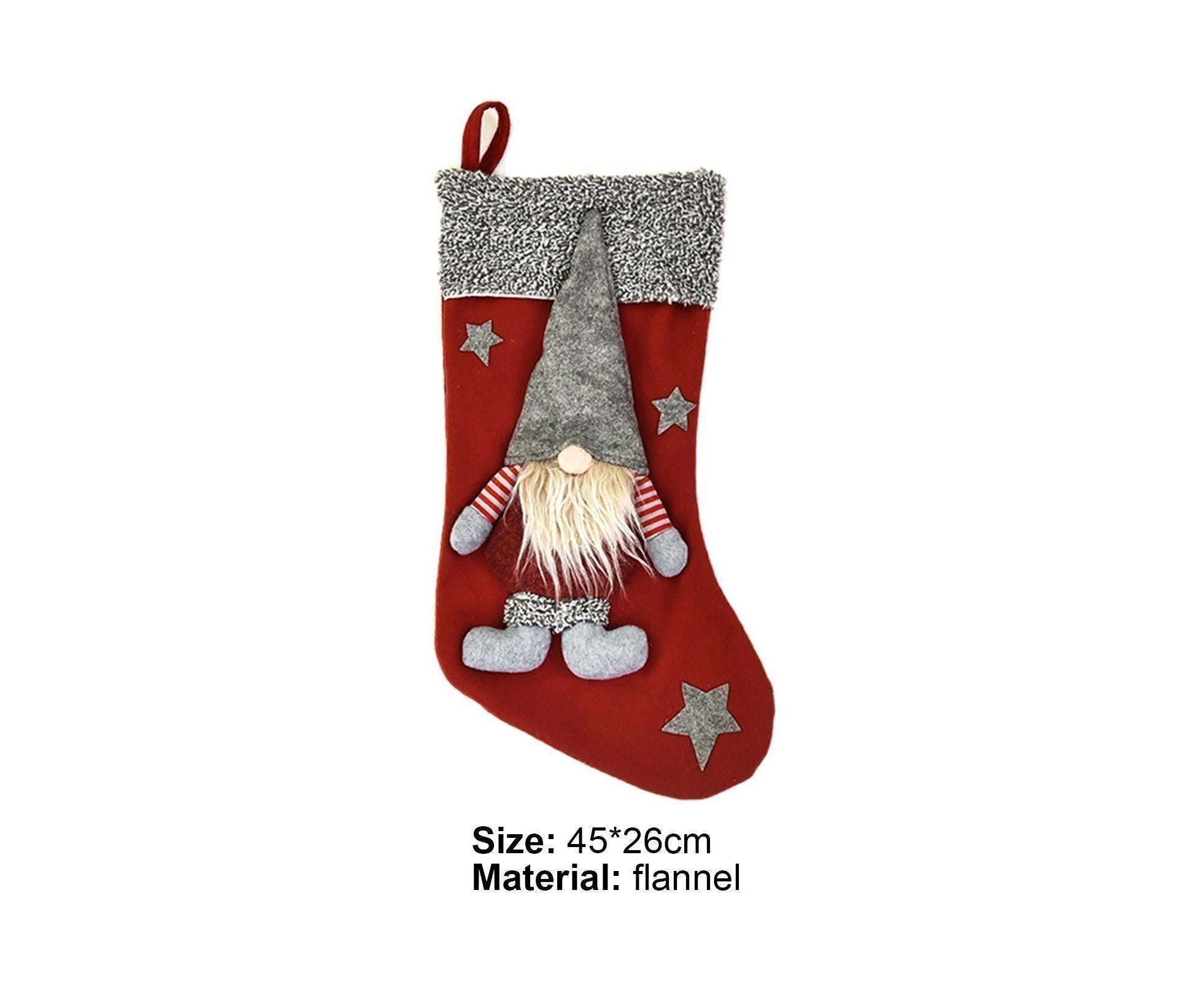 Doll Design Christmas Stocking with Lanyard Flannel New Year Candy Xmas Stocking Tree Decoration-Red - Image 4