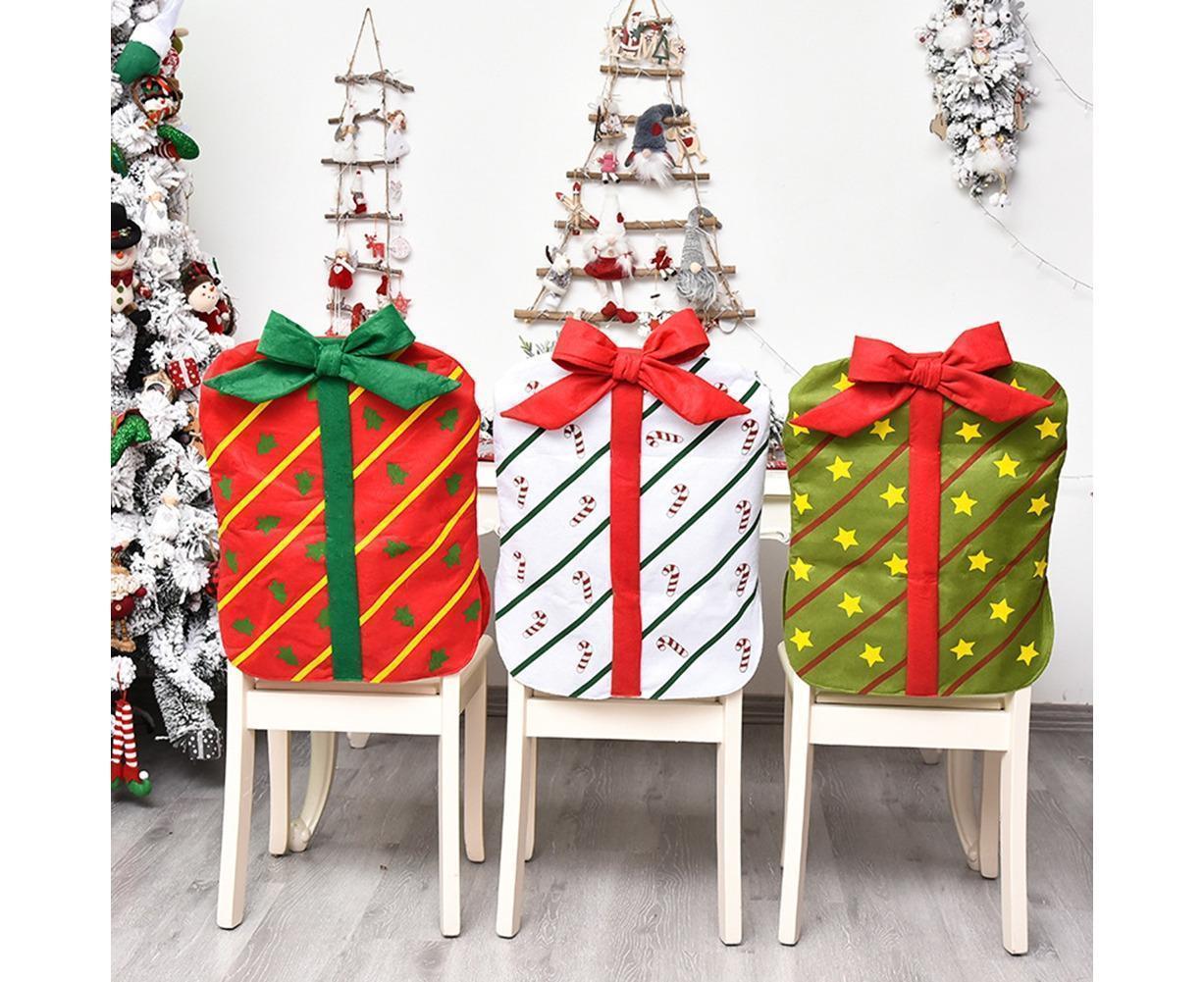 Gift Package Shape Chair Protective Cover Christmas Home Restaurant Decoration-White - Image 2
