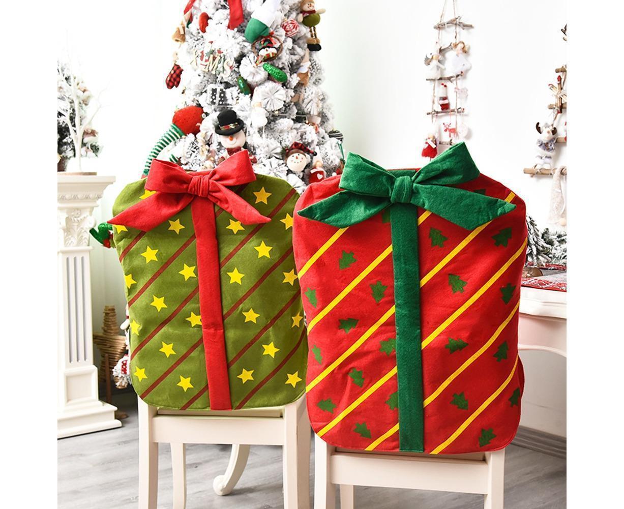 Gift Package Shape Chair Protective Cover Christmas Home Restaurant Decoration-White - Image 3