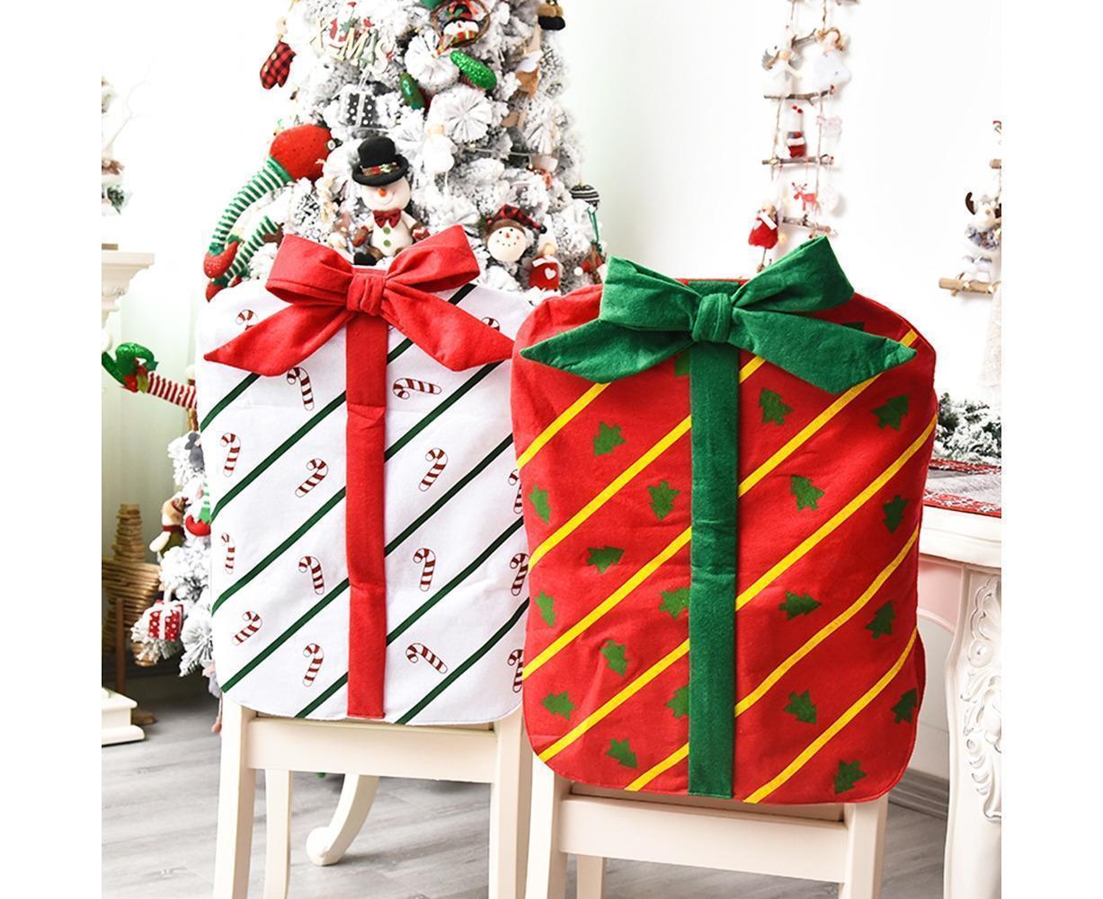 Gift Package Shape Chair Protective Cover Christmas Home Restaurant Decoration-White - Image 4