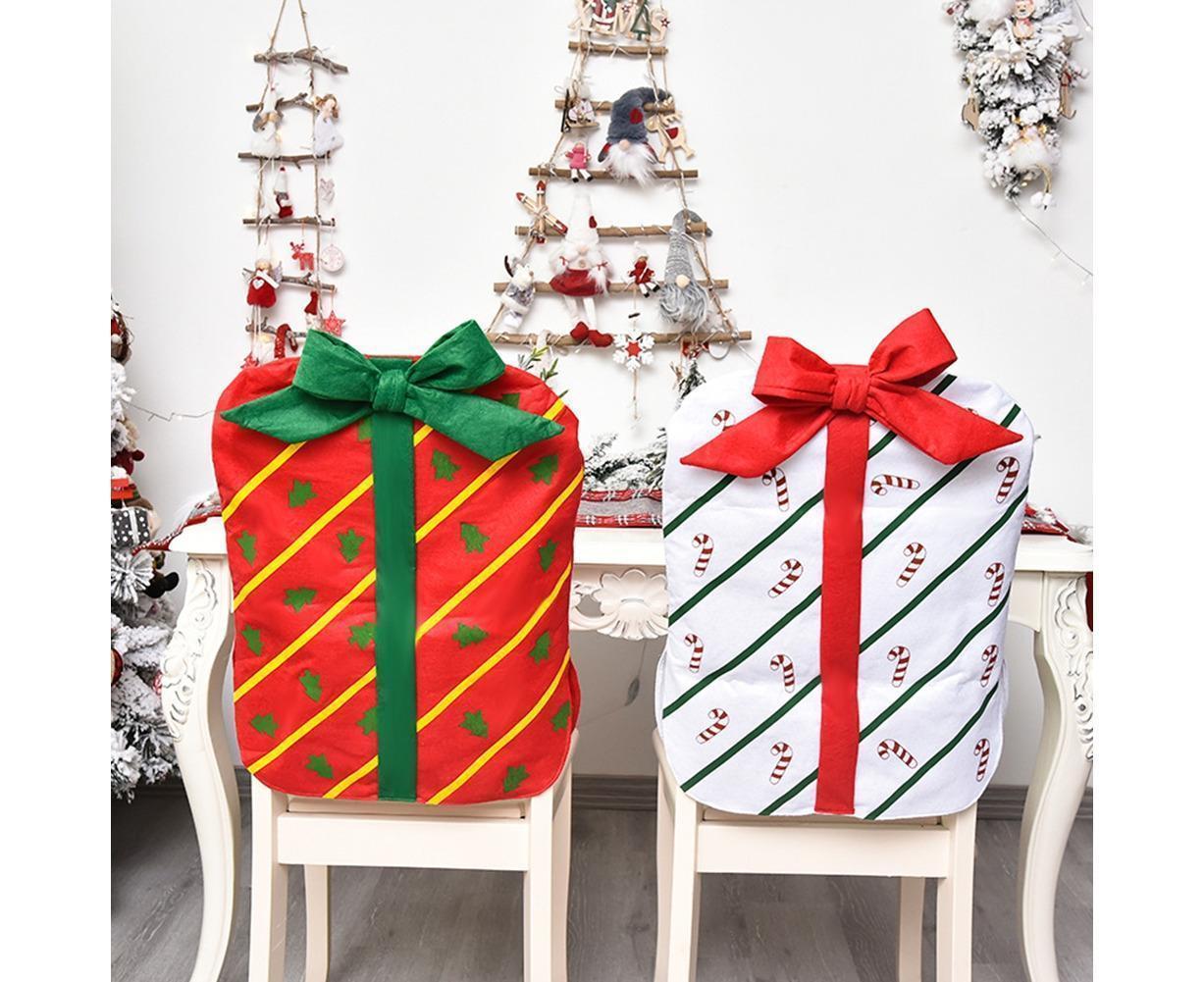 Gift Package Shape Chair Protective Cover Christmas Home Restaurant Decoration-White - Image 5