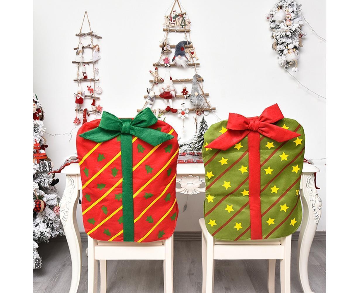 Gift Package Shape Chair Protective Cover Christmas Home Restaurant Decoration-White - Image 6