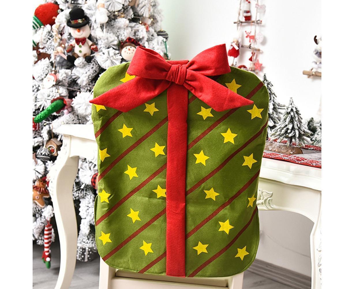 Gift Package Shape Chair Protective Cover Christmas Home Restaurant Decoration-White - Image 7