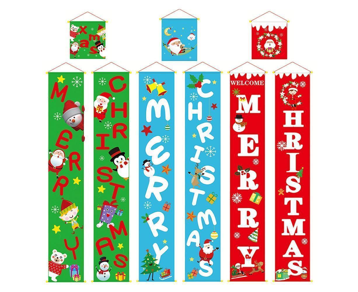 Merry Christmas Santa Elk Snowman Print Hanging Banner Sign Flag Xmas Door Decor-Red - Image 2