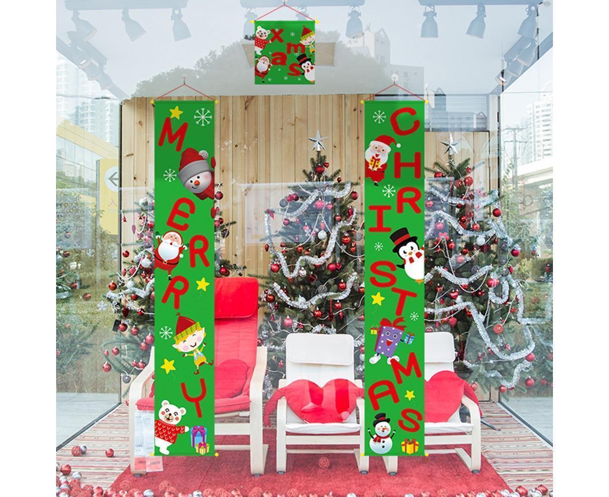 Merry Christmas Santa Elk Snowman Print Hanging Banner Sign Flag Xmas Door Decor-Red - Image 7