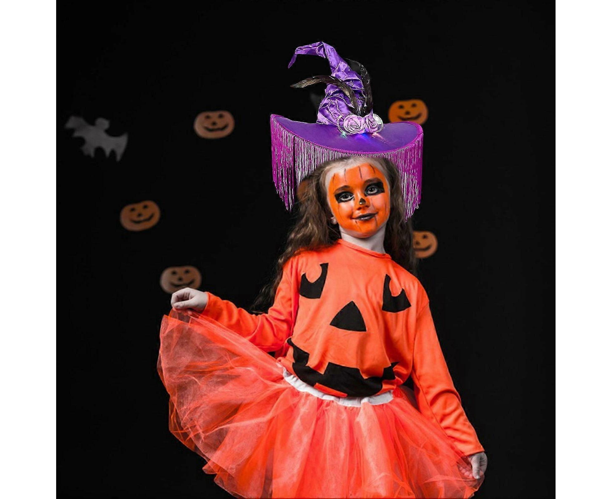 Halloween Witch Hat Wide Brim Tassel Wizard Hat With Artificial Rose Women Halloween Costume Accessory-Purple - Image 4