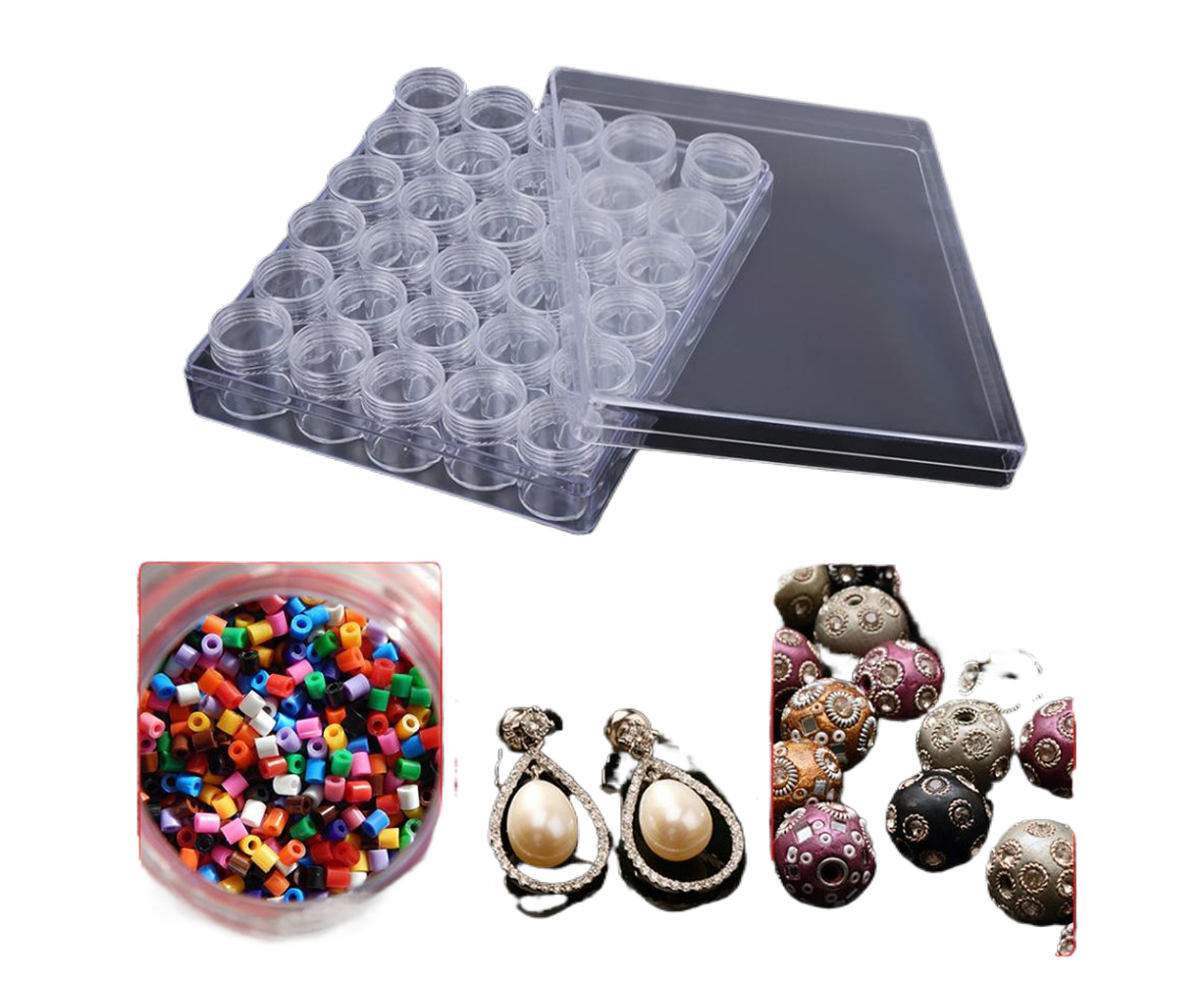 30 Jars Plastic Transparent Nail Art Rhinestone Storage Box Jewelry Organizer - Image 1