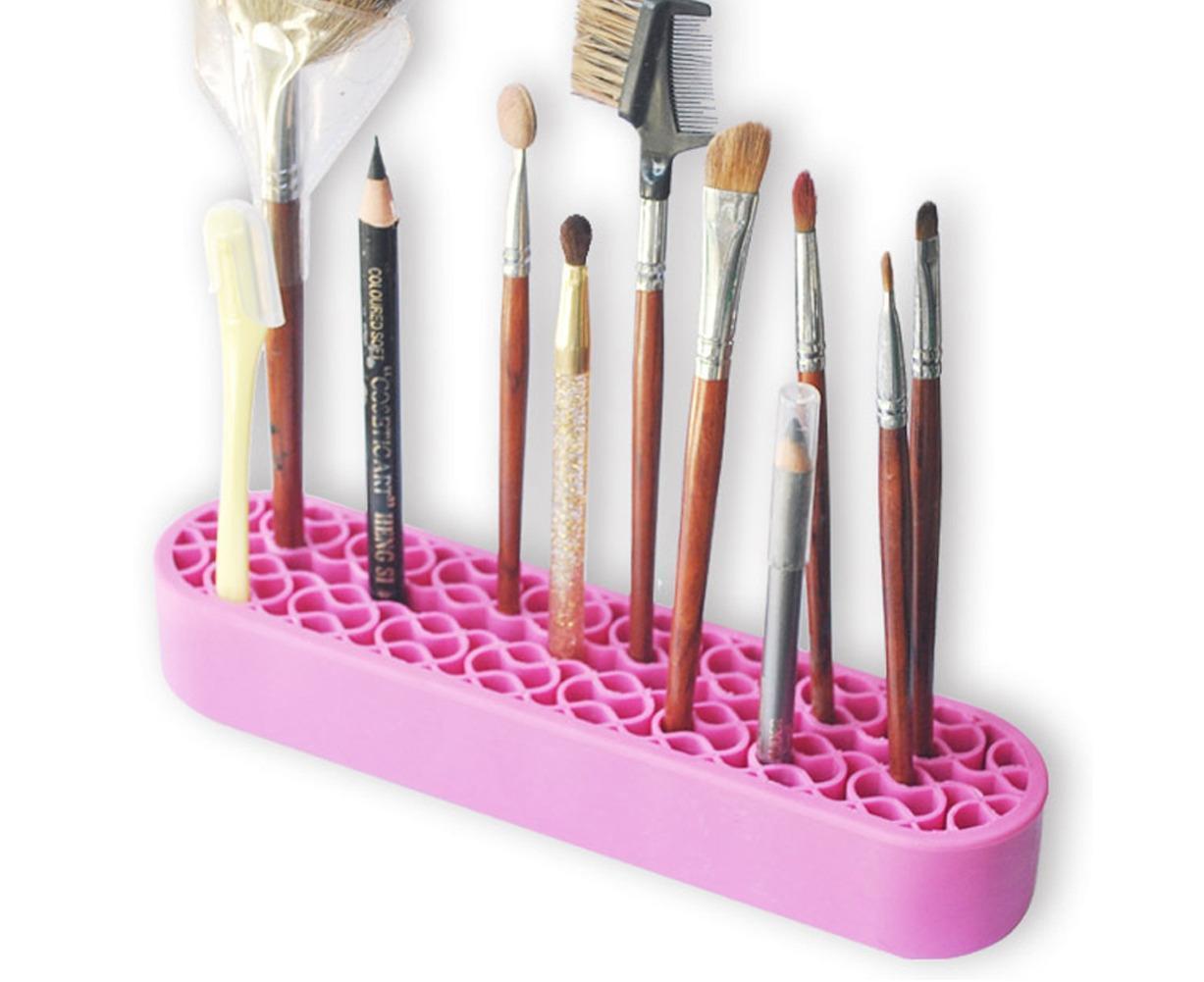Silicone Nail Pen Holder Makeup Brush Display Stand Storage Case Desk Organizer-Pink - Image 4