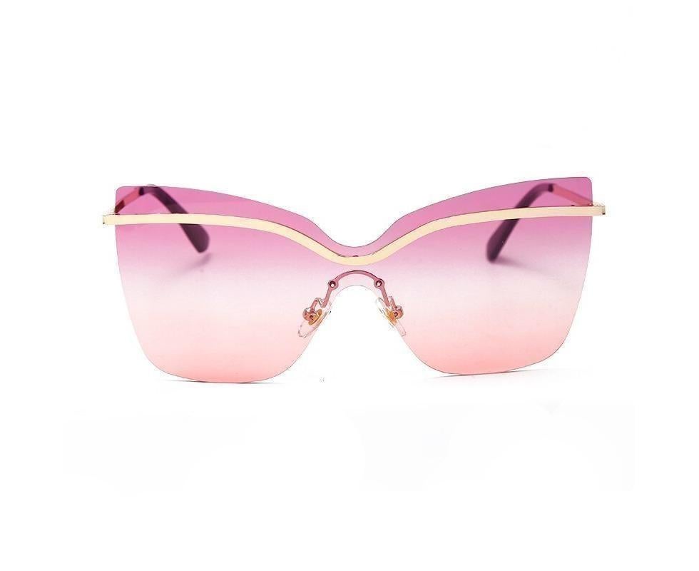 One Piece Cat Eye Sunglasses Fashion Brand Designer Oversize Gradient Eyeglasses Rimless Blue Pink Shades - Image 1