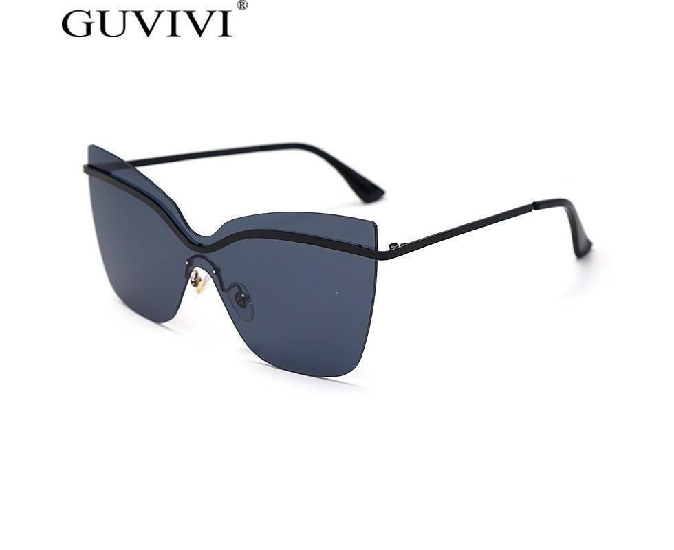 One Piece Cat Eye Sunglasses Fashion Brand Designer Oversize Gradient Eyeglasses Rimless Blue Pink Shades - Image 2