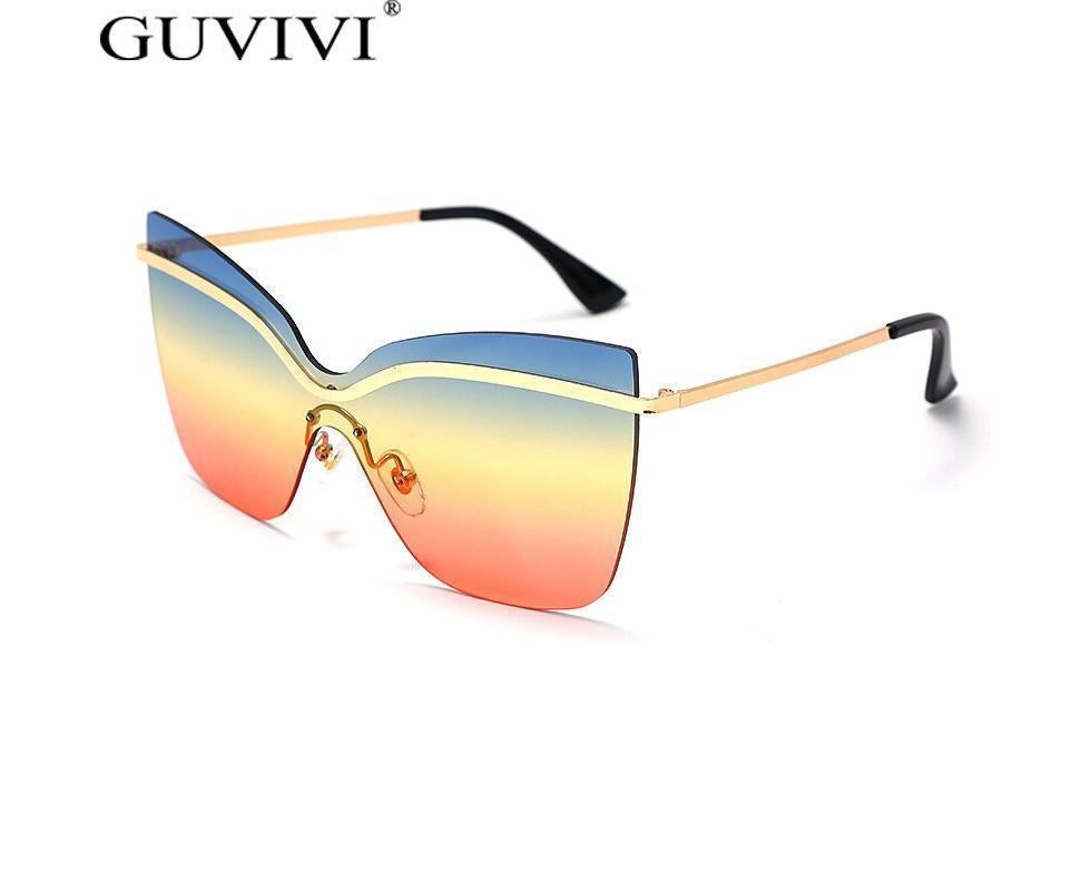 One Piece Cat Eye Sunglasses Fashion Brand Designer Oversize Gradient Eyeglasses Rimless Blue Pink Shades - Image 3