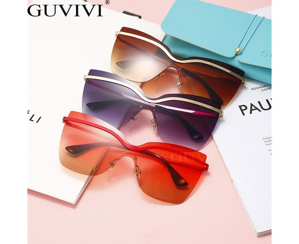 One Piece Cat Eye Sunglasses Fashion Brand Designer Oversize Gradient Eyeglasses Rimless Blue Pink Shades - Image 5