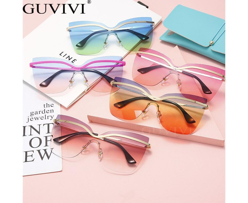 One Piece Cat Eye Sunglasses Fashion Brand Designer Oversize Gradient Eyeglasses Rimless Blue Pink Shades - Image 6