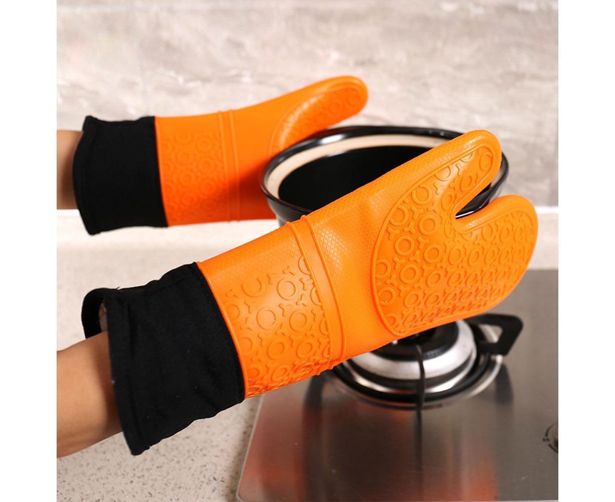 Kitchen Anti-sbabies Heat Resistant Silicone Glove Oven Pot Baking Cooking Mitt-Orange - Image 2