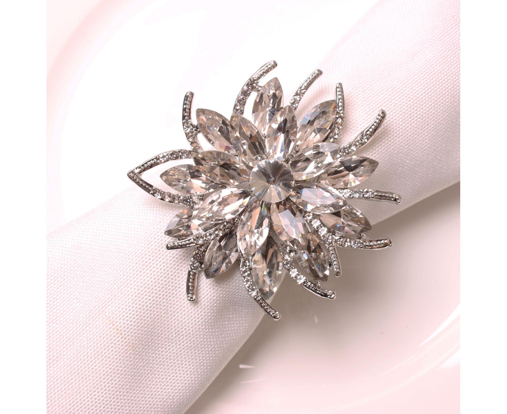 6Pcs Napkin Rings Vintage Delicate Alloy Lotus Flower Table Napkin Buckle for Home-Silver - Image 3