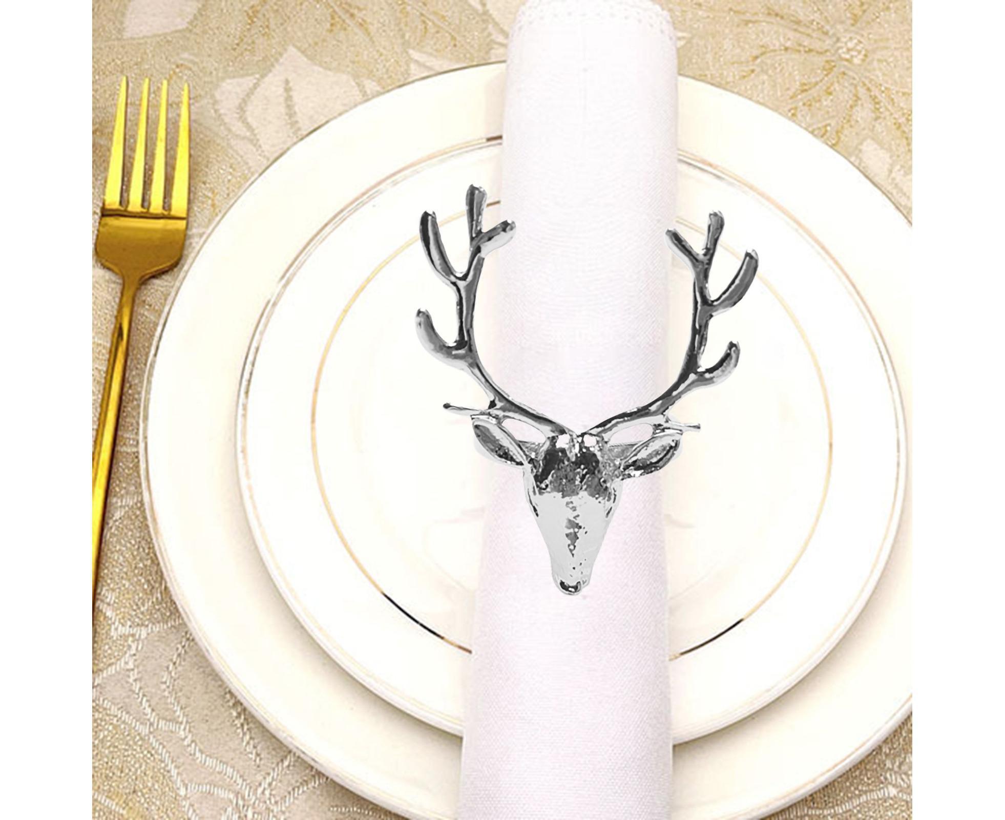 6Pcs Napkin Holder Deer Design Metal Table Decoration - Silver - Image 3