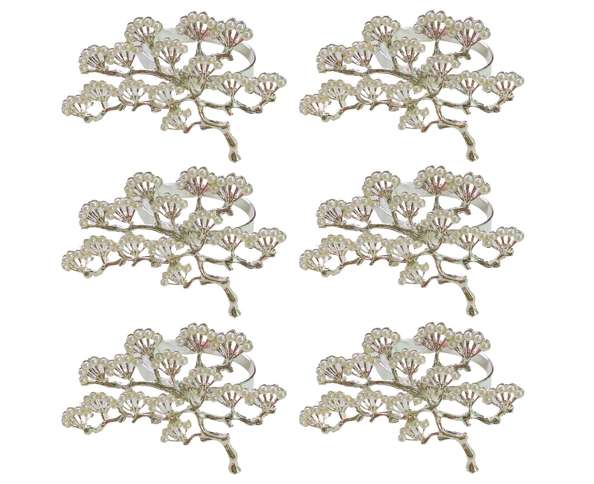 6Pcs Pine Tree Artificial Pearl Shape Napkin Ring Party Dinner Table Decoration-Silver - Image 1