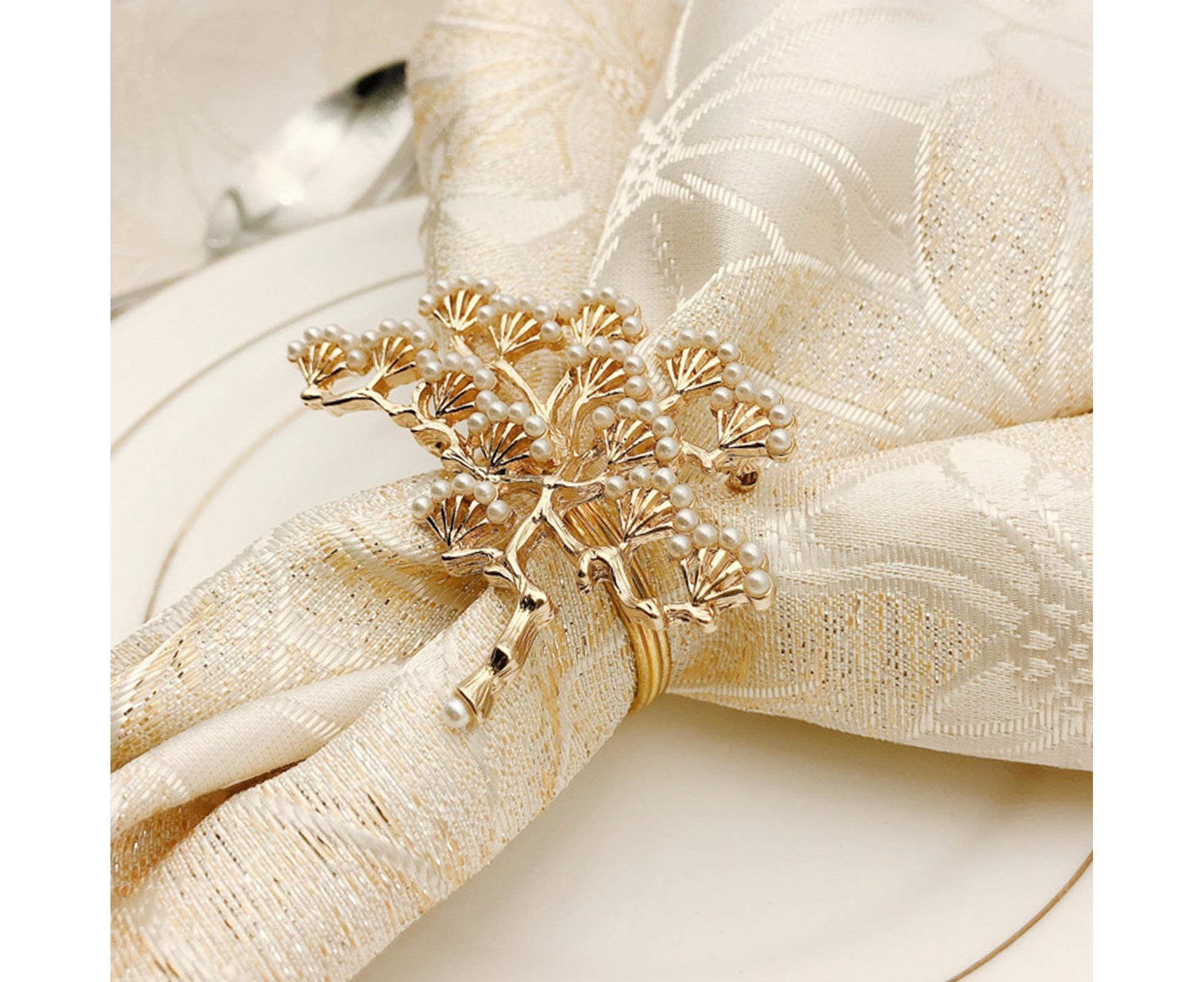 6Pcs Pine Tree Artificial Pearl Shape Napkin Ring Party Dinner Table Decoration-Silver - Image 2