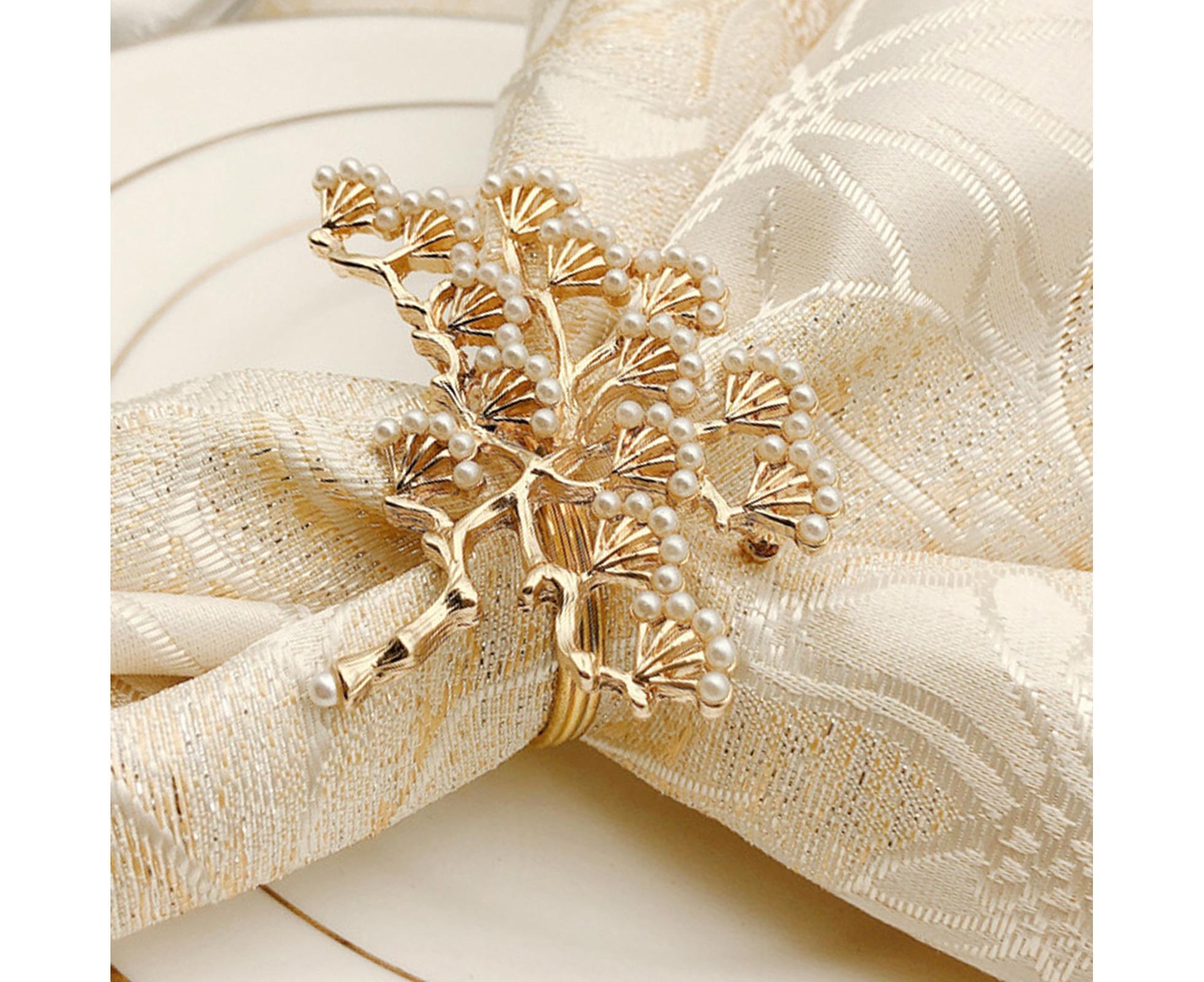 6Pcs Pine Tree Artificial Pearl Shape Napkin Ring Party Dinner Table Decoration-Silver - Image 3