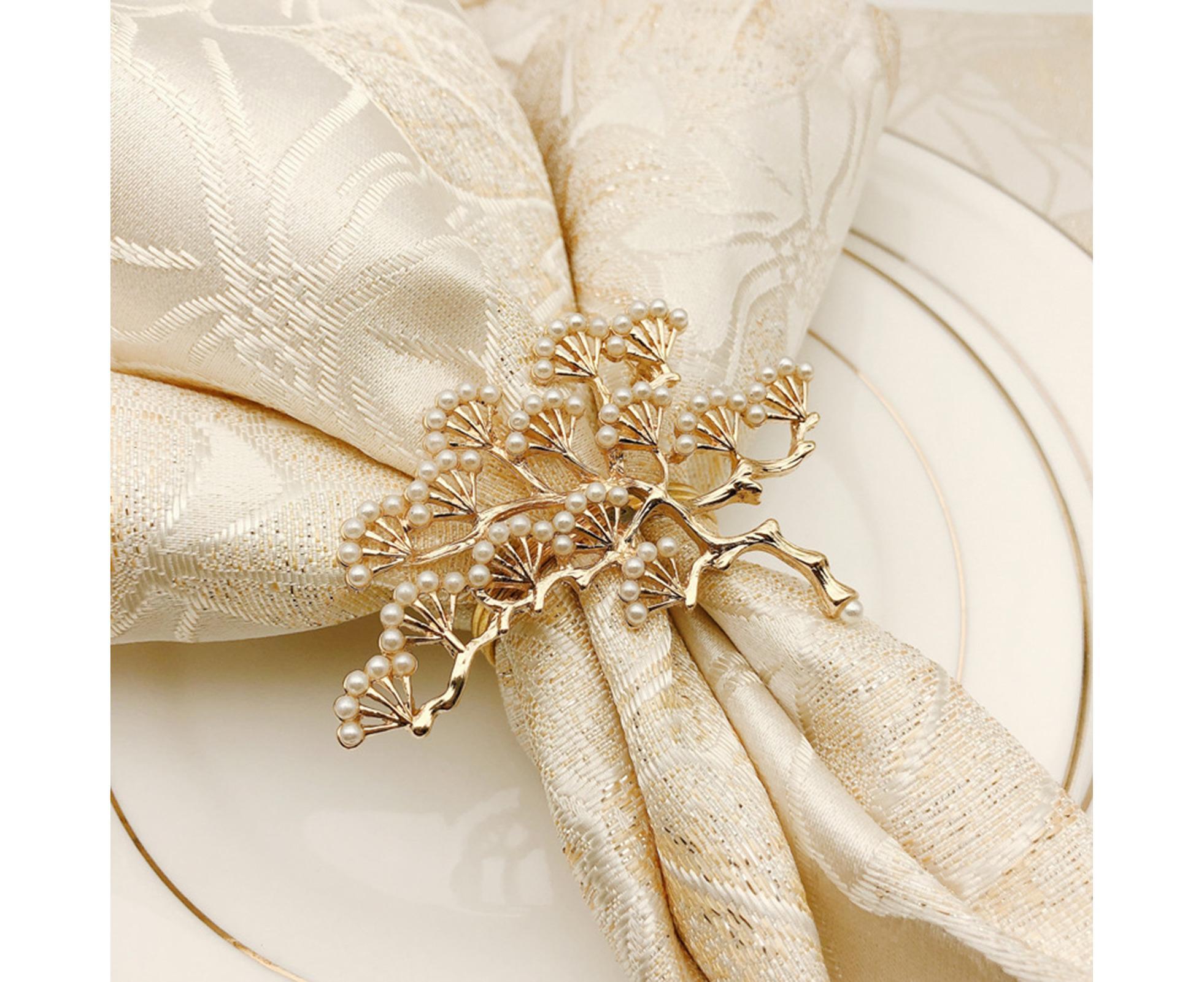6Pcs Pine Tree Artificial Pearl Shape Napkin Ring Party Dinner Table Decoration-Silver - Image 4