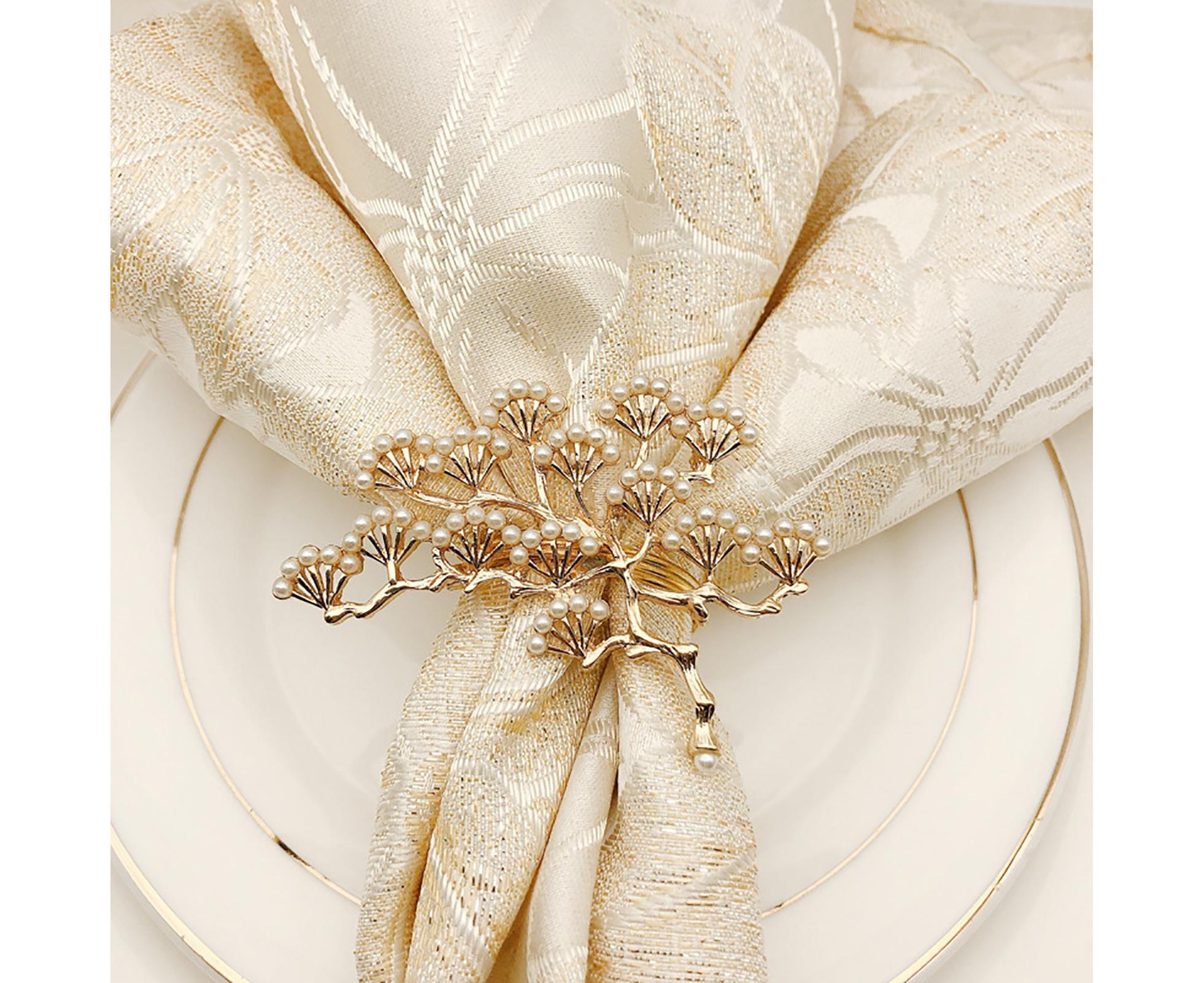 6Pcs Pine Tree Artificial Pearl Shape Napkin Ring Party Dinner Table Decoration-Silver - Image 5
