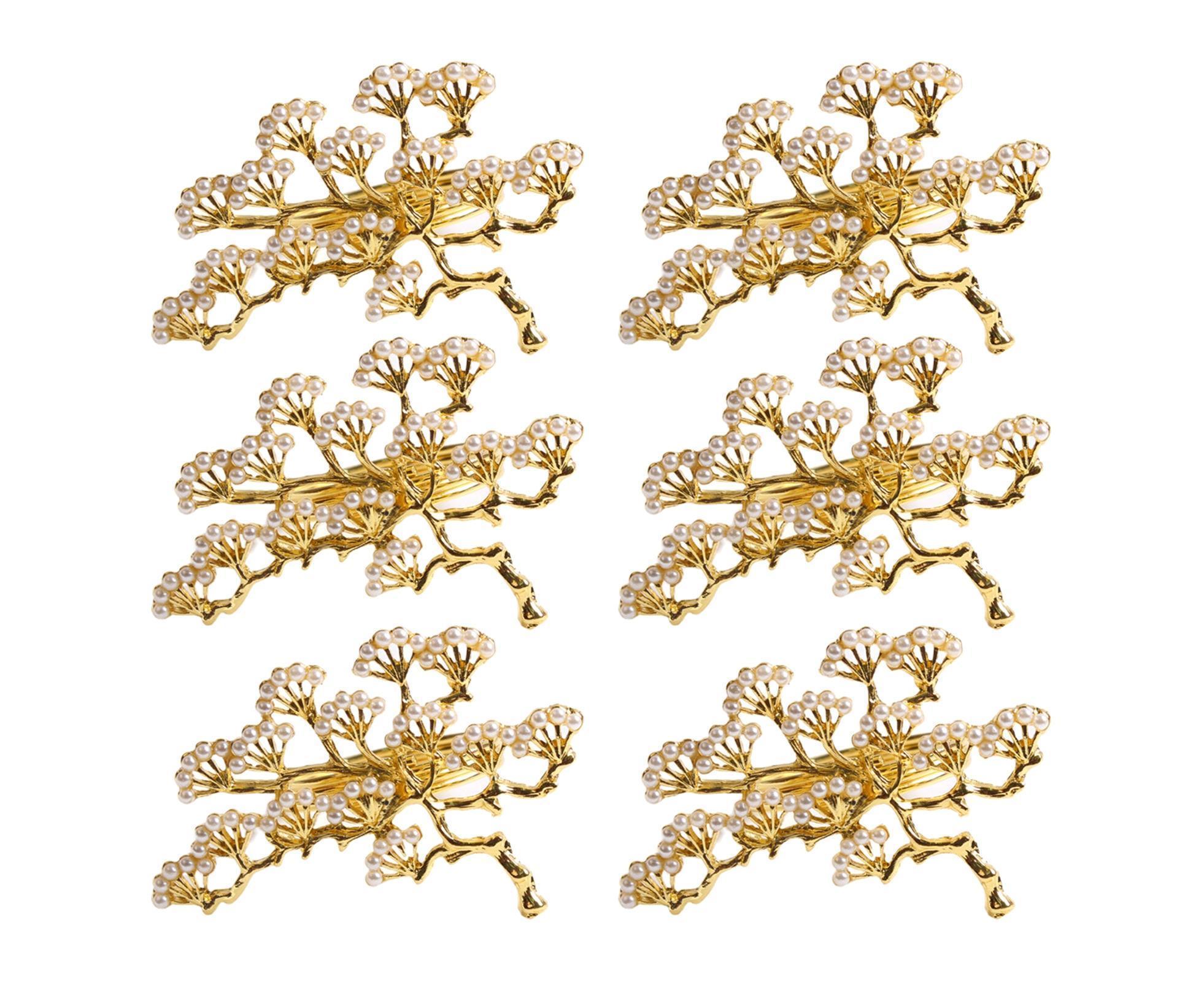 6Pcs Pine Tree Artificial Pearl Shape Napkin Ring Party Dinner Table Decoration-Silver - Image 7