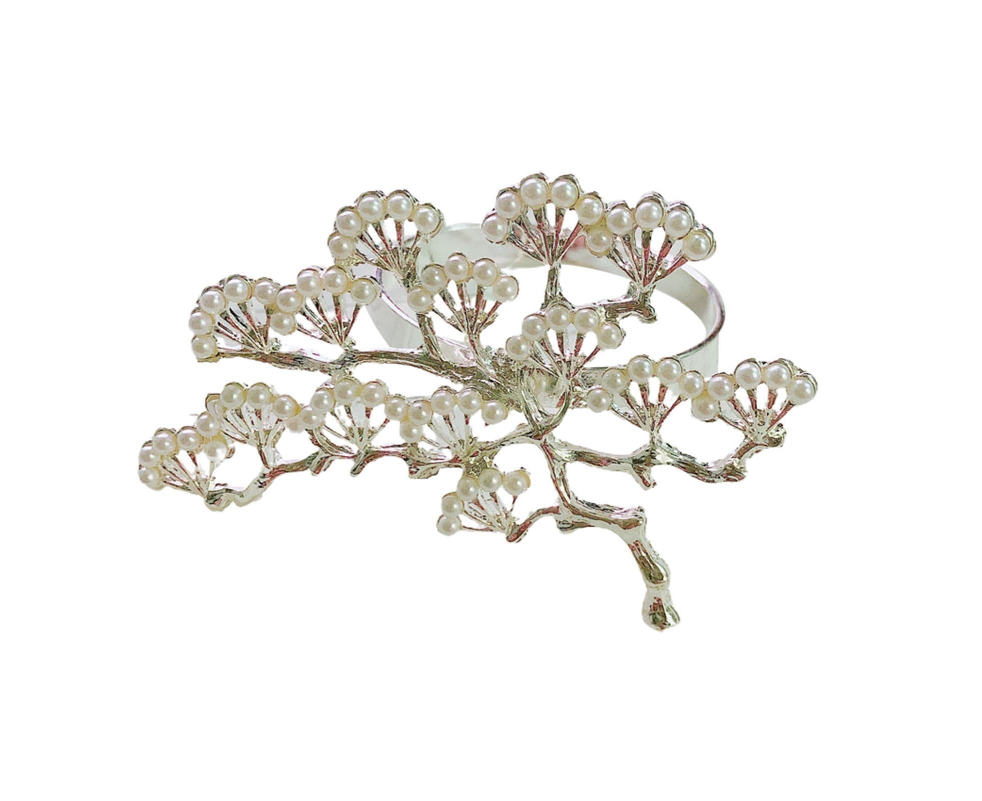 6Pcs Pine Tree Artificial Pearl Shape Napkin Ring Party Dinner Table Decoration-Silver - Image 8