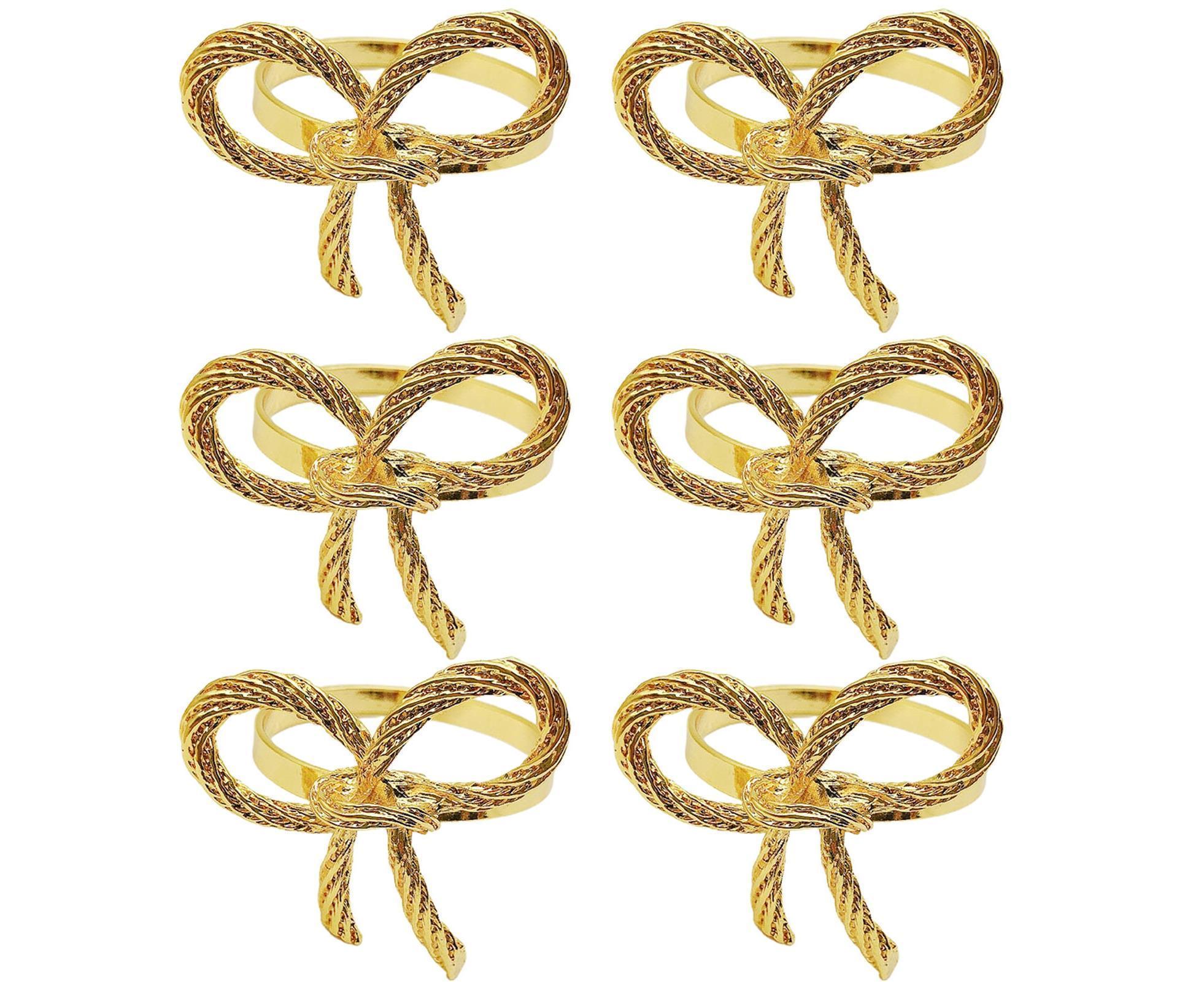 6Pcs Simple Bowknot Napkin Ring Buckle Holder Wedding Banquet Party Table Decor-Golden - Image 1