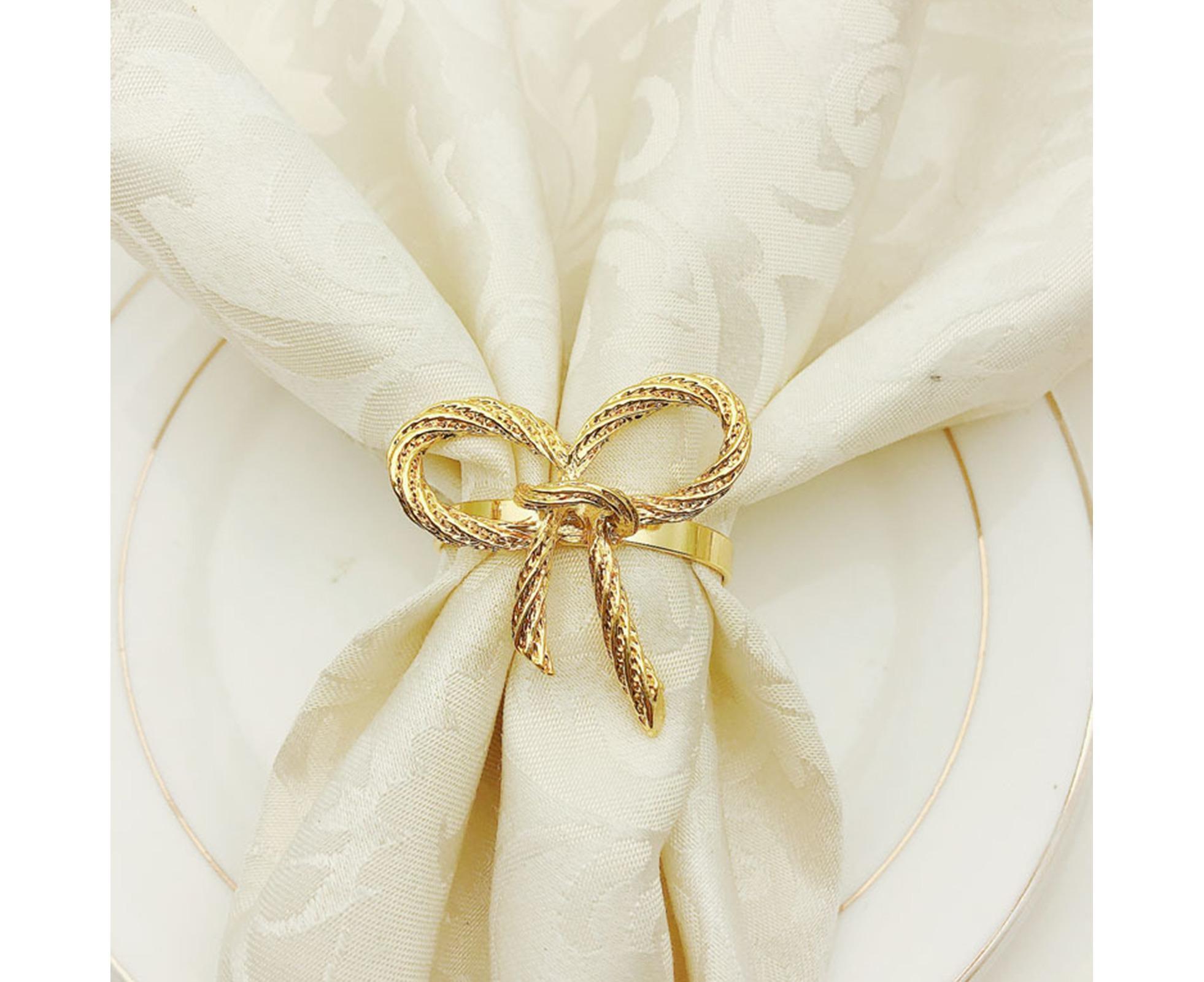 6Pcs Simple Bowknot Napkin Ring Buckle Holder Wedding Banquet Party Table Decor-Golden - Image 2