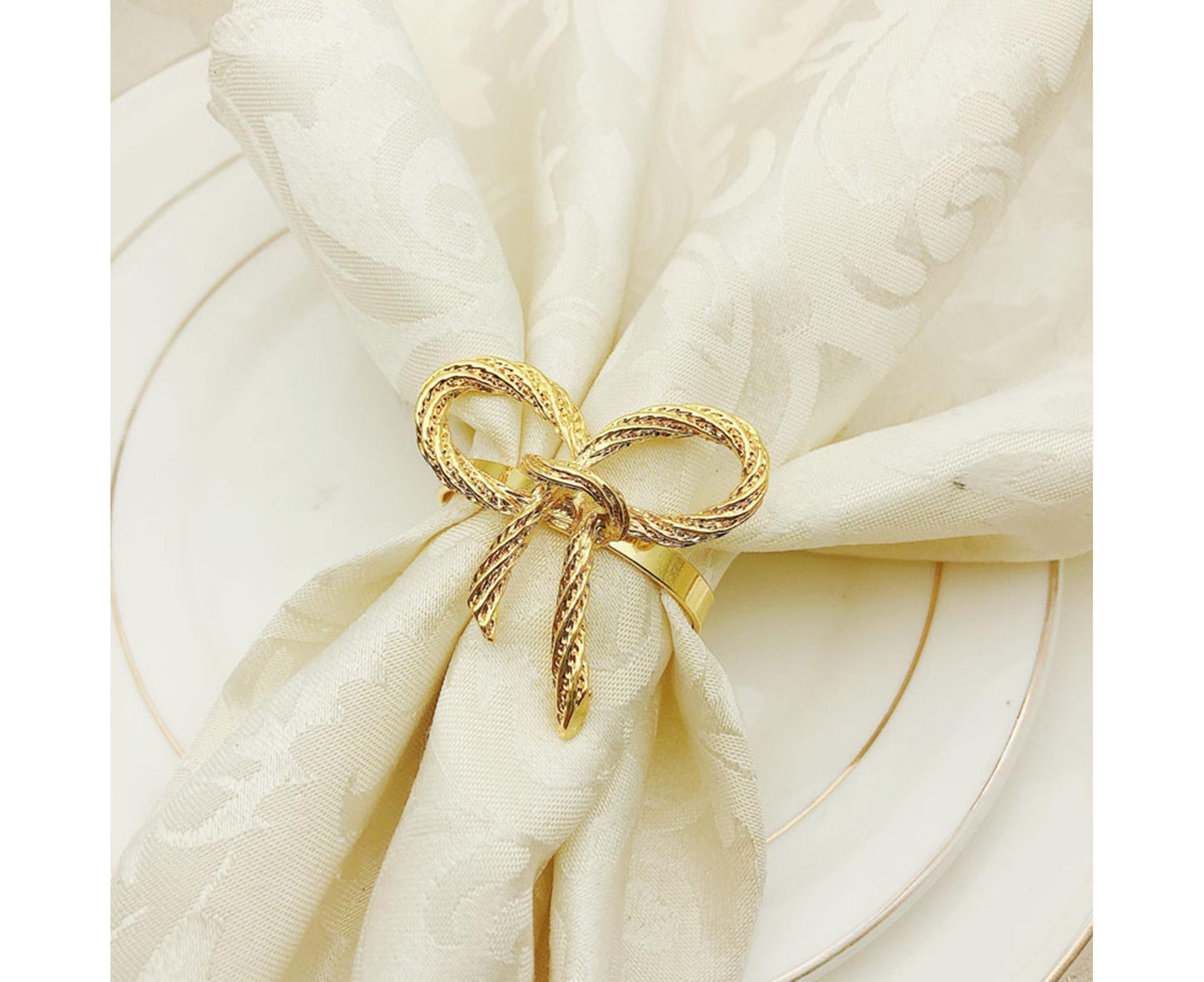 6Pcs Simple Bowknot Napkin Ring Buckle Holder Wedding Banquet Party Table Decor-Golden - Image 3