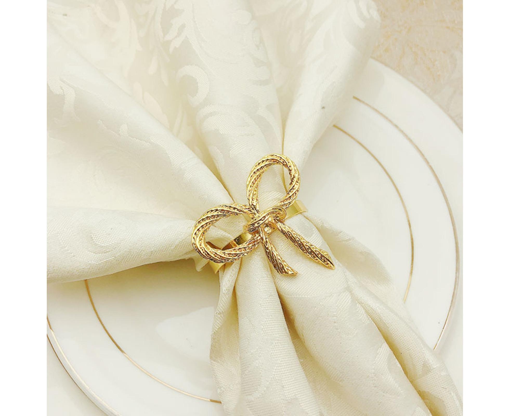 6Pcs Simple Bowknot Napkin Ring Buckle Holder Wedding Banquet Party Table Decor-Golden - Image 4
