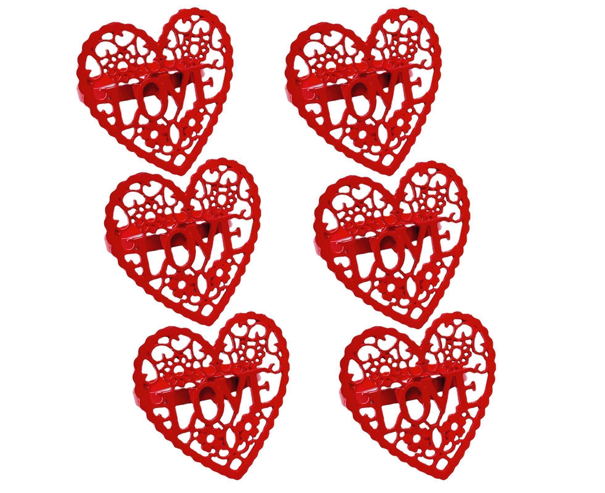 6Pcs Decorative Napkin Ring Effective Love Heart Shaped Metal Napkin Holder Desktop Decor-Red - Image 1