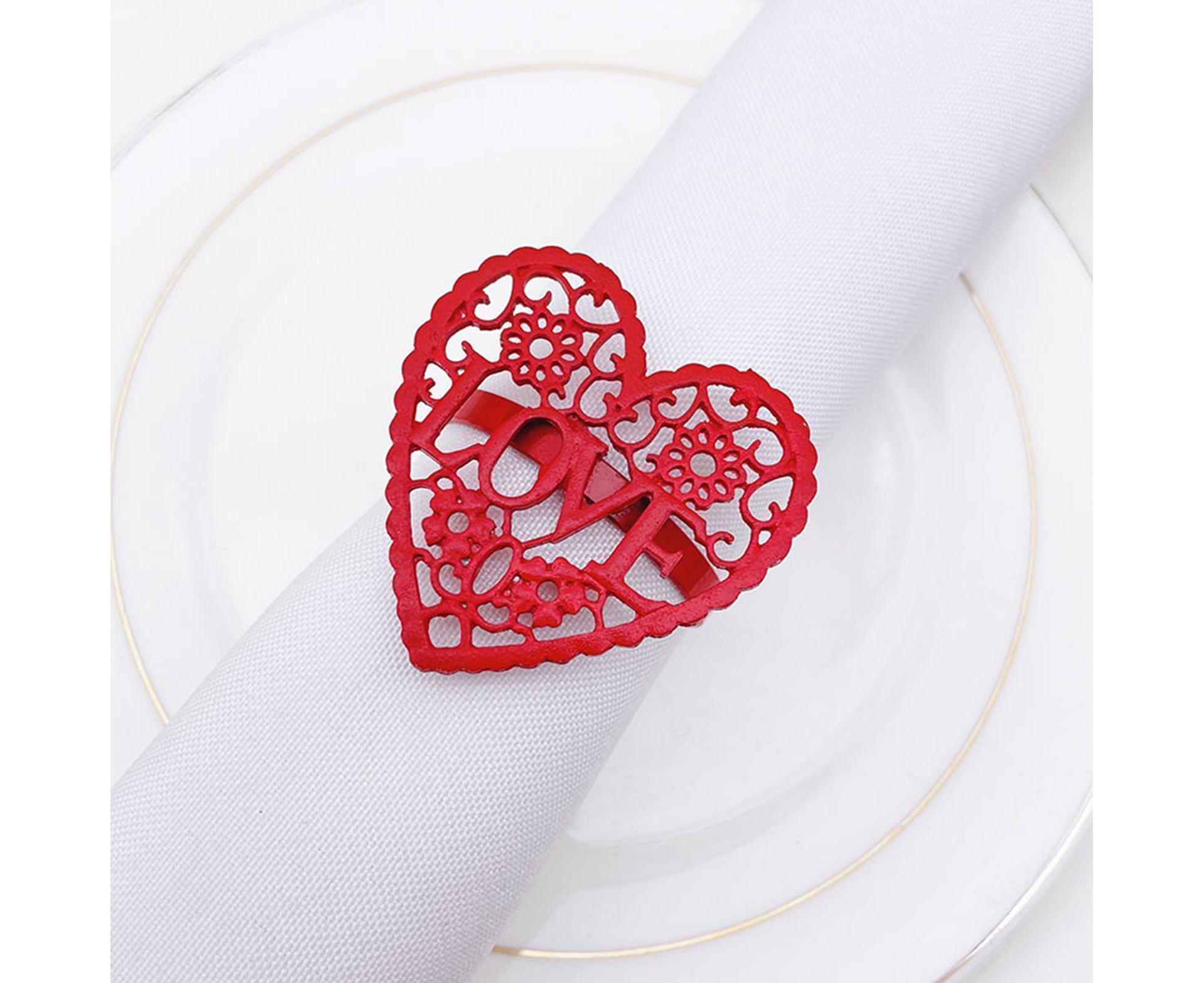6Pcs Decorative Napkin Ring Effective Love Heart Shaped Metal Napkin Holder Desktop Decor-Red - Image 4