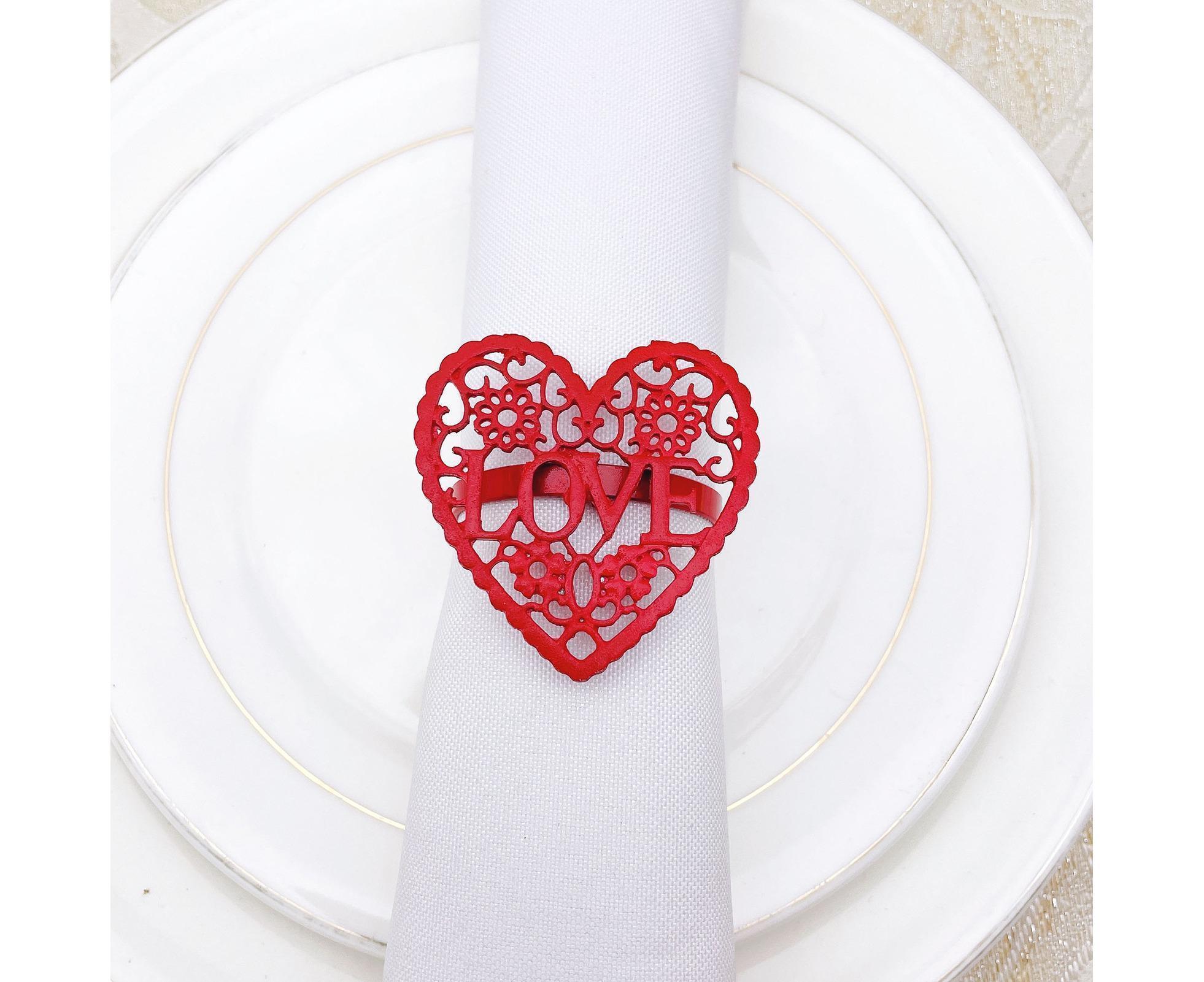 6Pcs Decorative Napkin Ring Effective Love Heart Shaped Metal Napkin Holder Desktop Decor-Red - Image 6