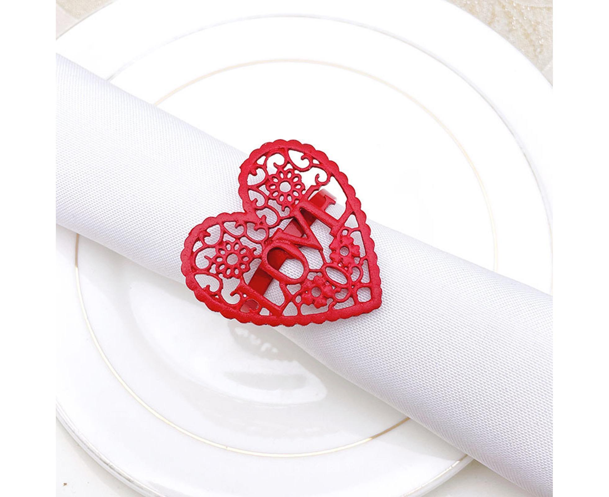 6Pcs Decorative Napkin Ring Effective Love Heart Shaped Metal Napkin Holder Desktop Decor-Red - Image 7