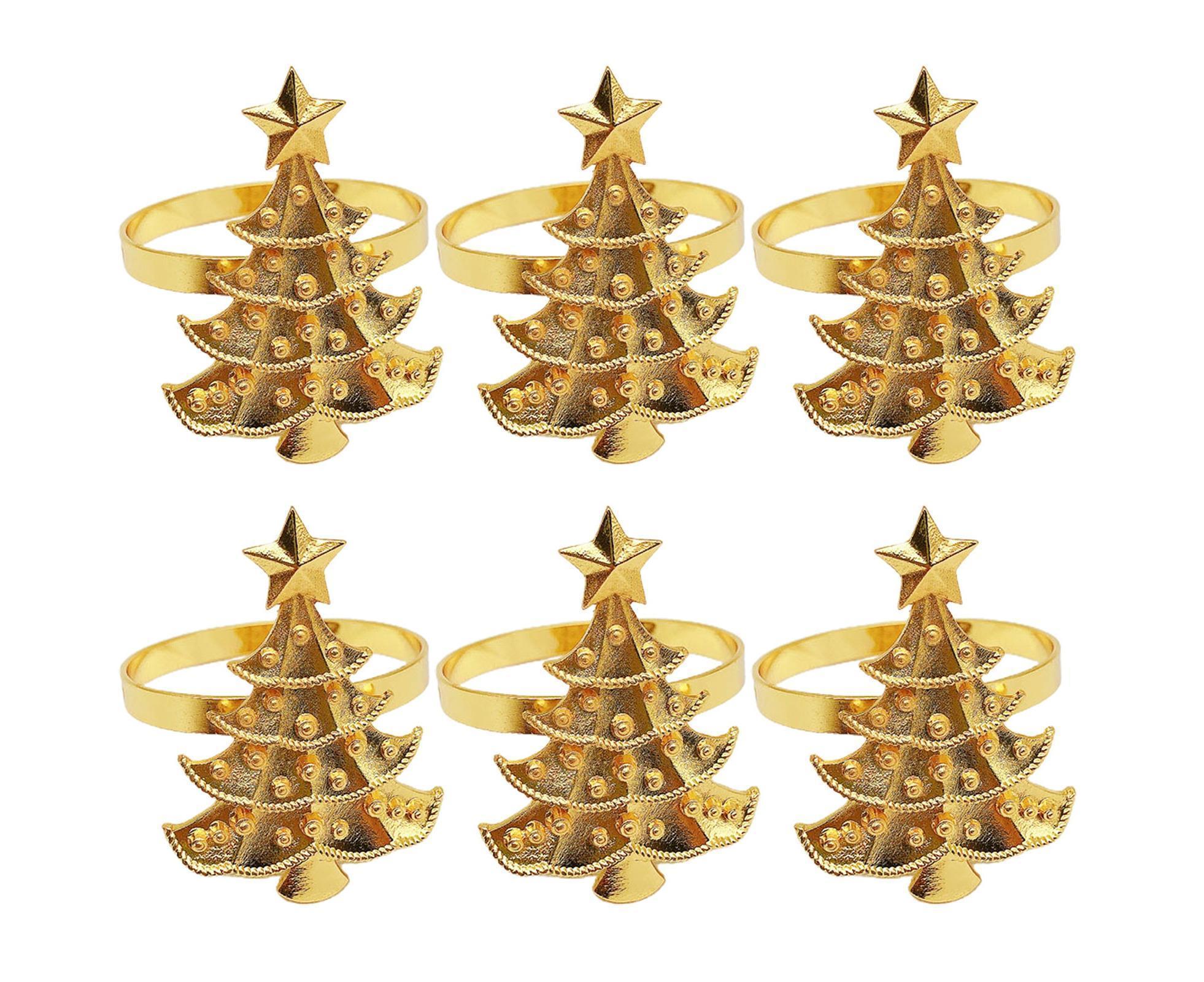 6Pcs Christmas Tree Wedding Home Xmas Party Table Decor Towel Buckle Napkin Ring-Golden - Image 1