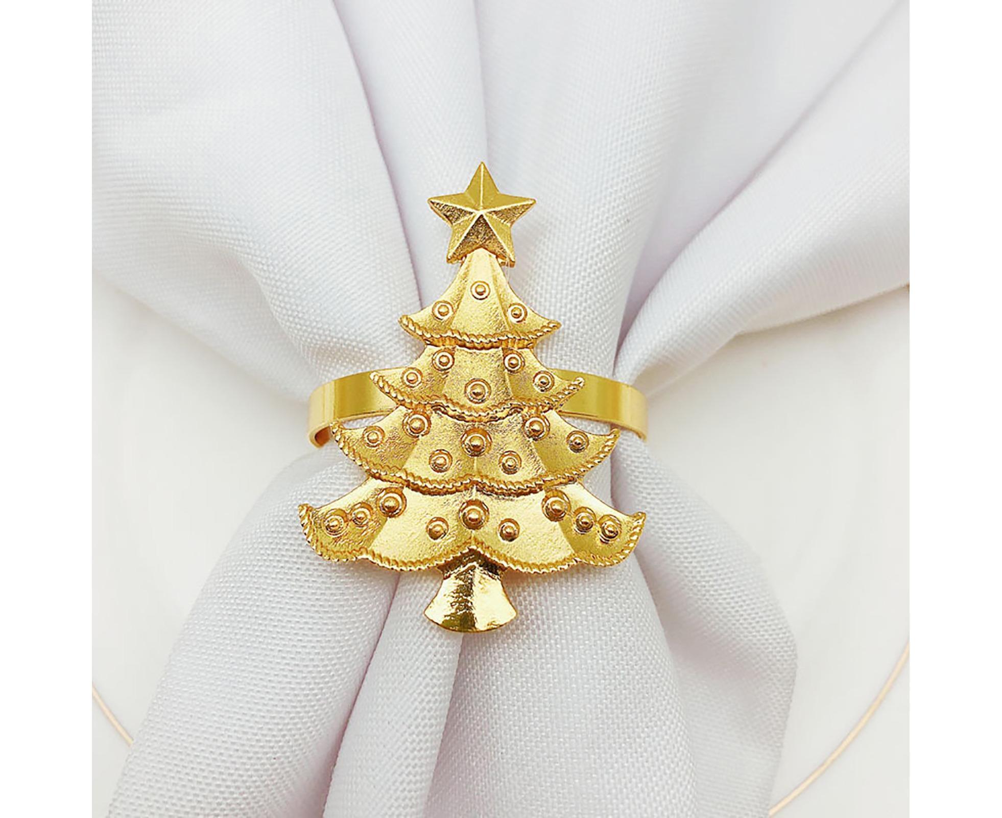 6Pcs Christmas Tree Wedding Home Xmas Party Table Decor Towel Buckle Napkin Ring-Golden - Image 2