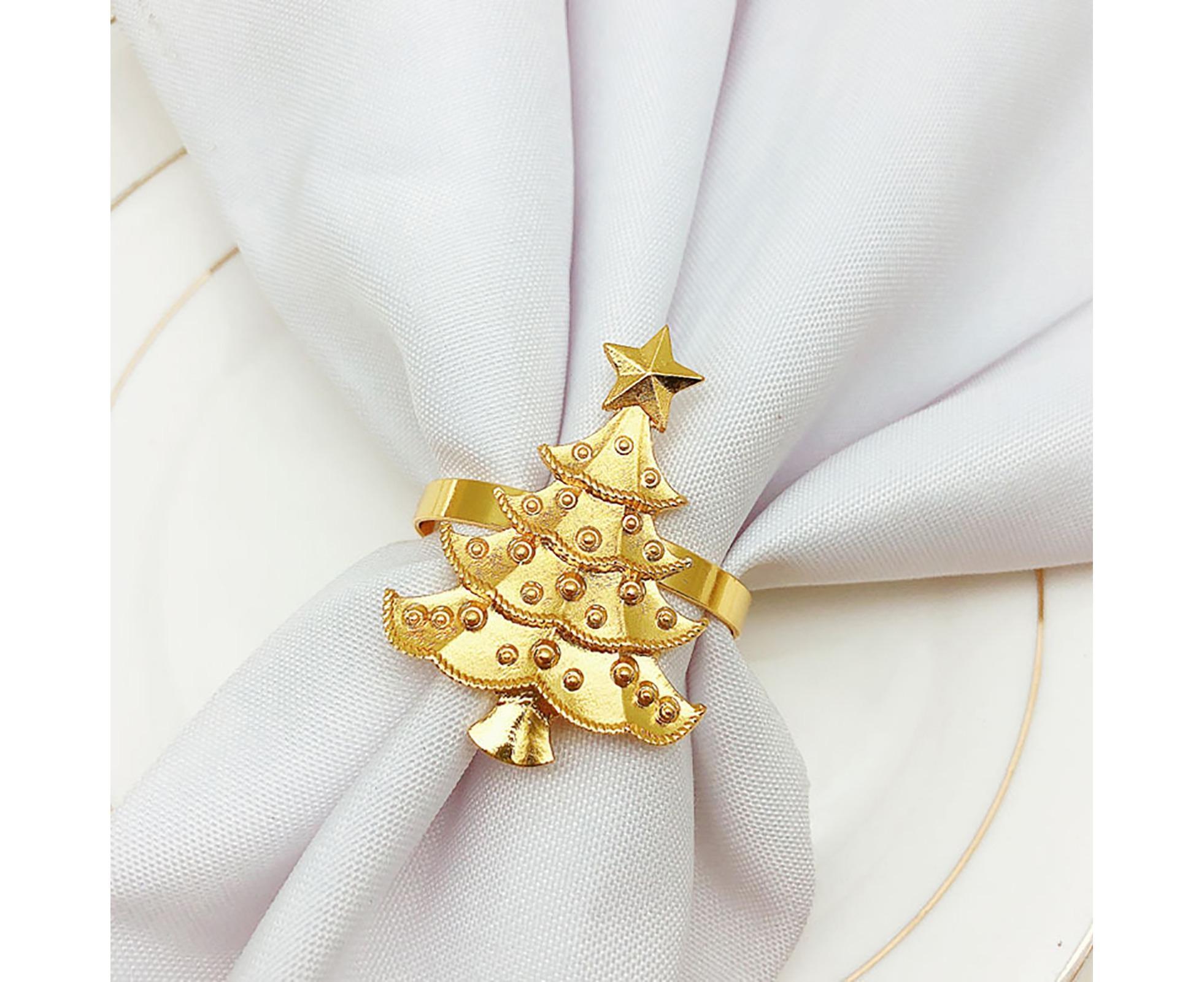 6Pcs Christmas Tree Wedding Home Xmas Party Table Decor Towel Buckle Napkin Ring-Golden - Image 4