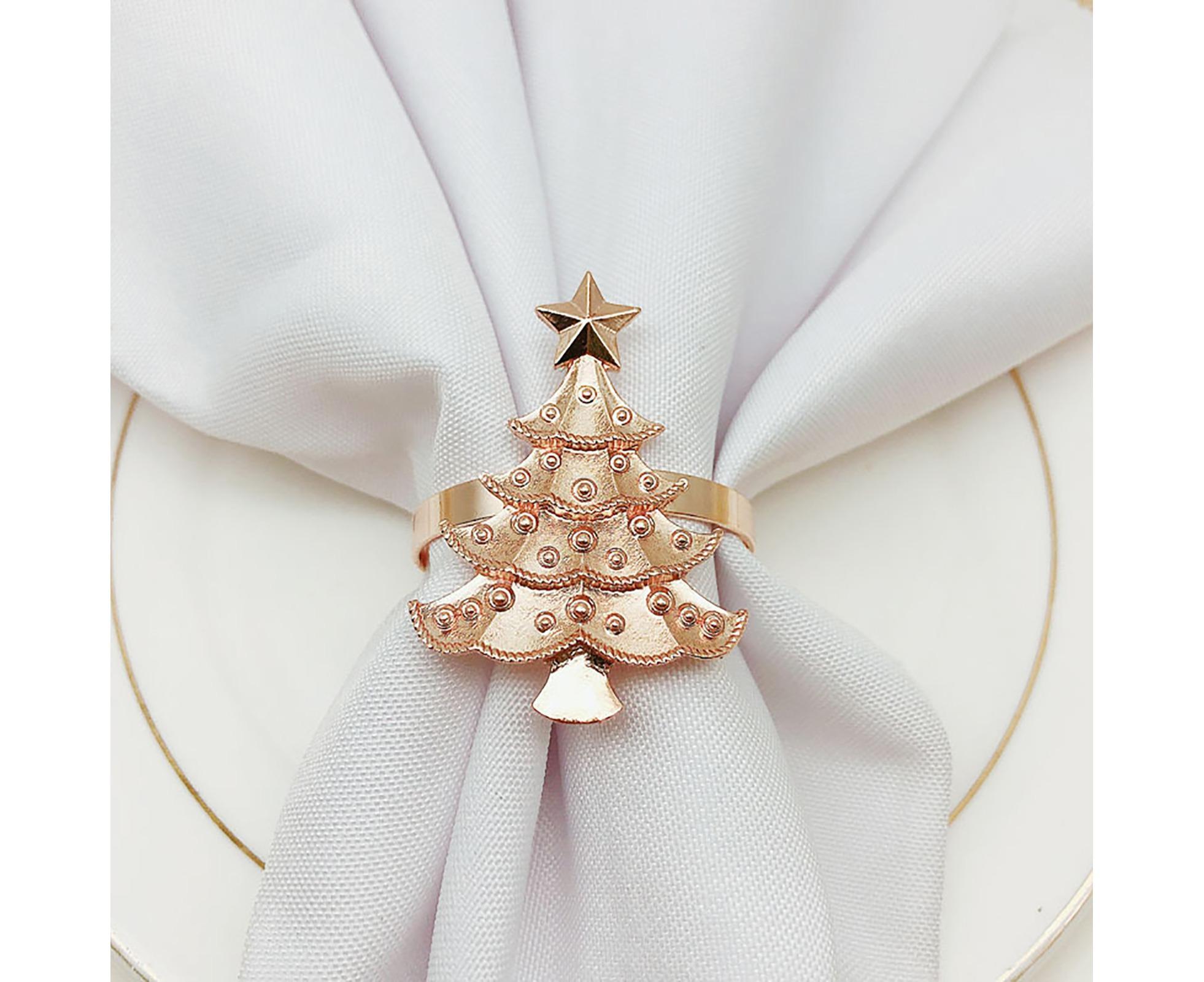 6Pcs Christmas Tree Wedding Home Xmas Party Table Decor Towel Buckle Napkin Ring-Golden - Image 8