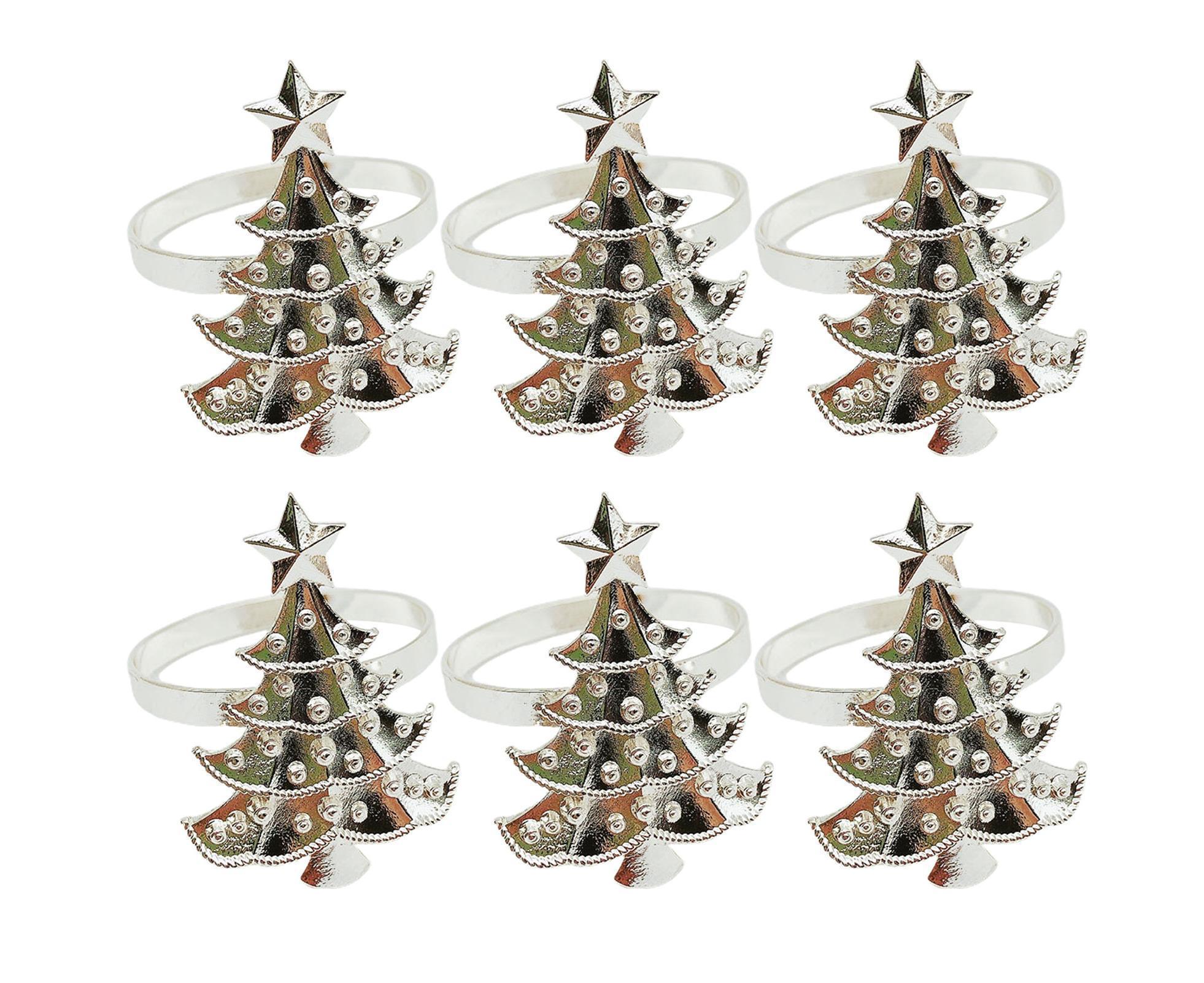6Pcs Christmas Tree Wedding Home Xmas Party Table Decor Towel Buckle Napkin Ring-Silver - Image 1