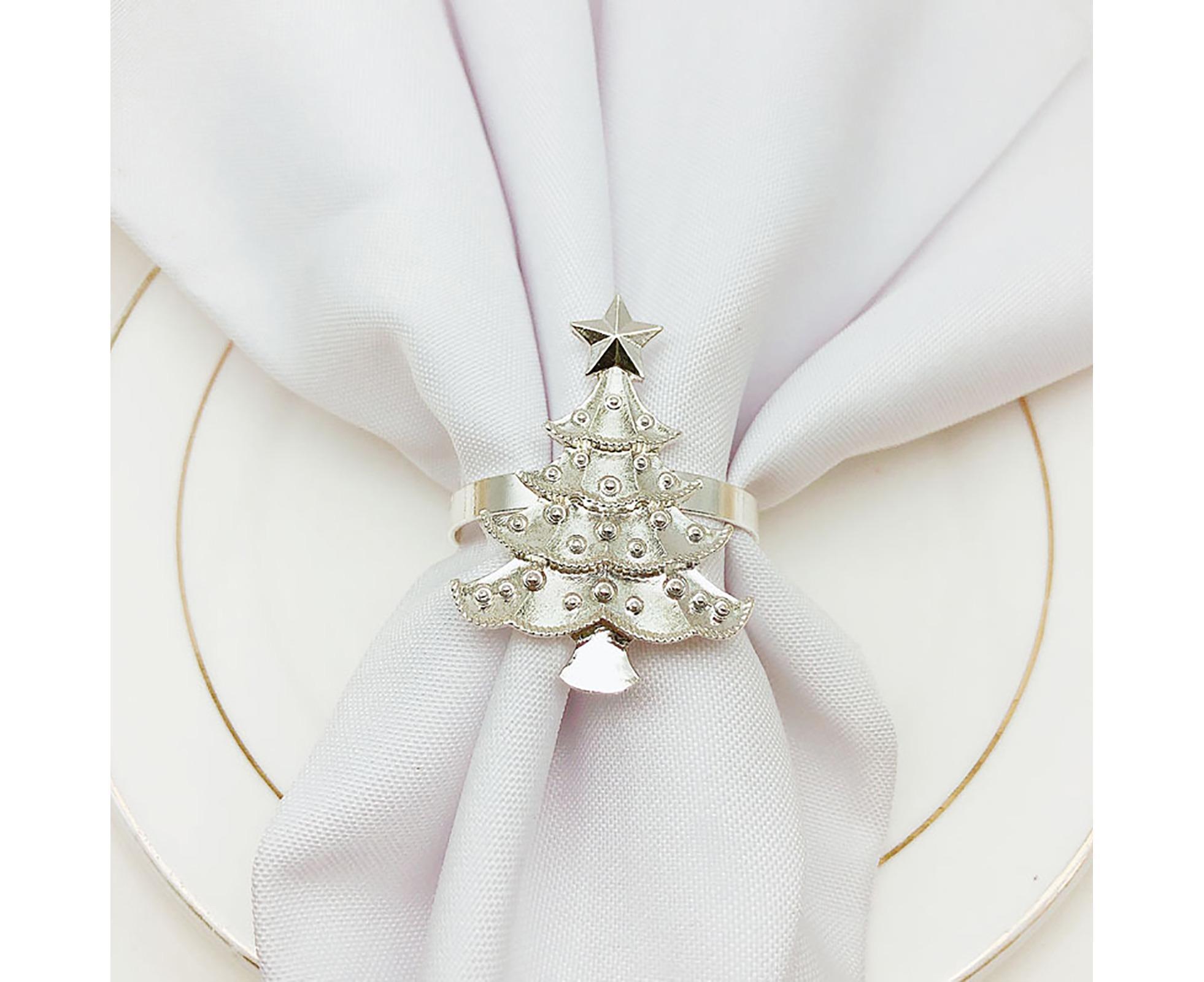 6Pcs Christmas Tree Wedding Home Xmas Party Table Decor Towel Buckle Napkin Ring-Silver - Image 6