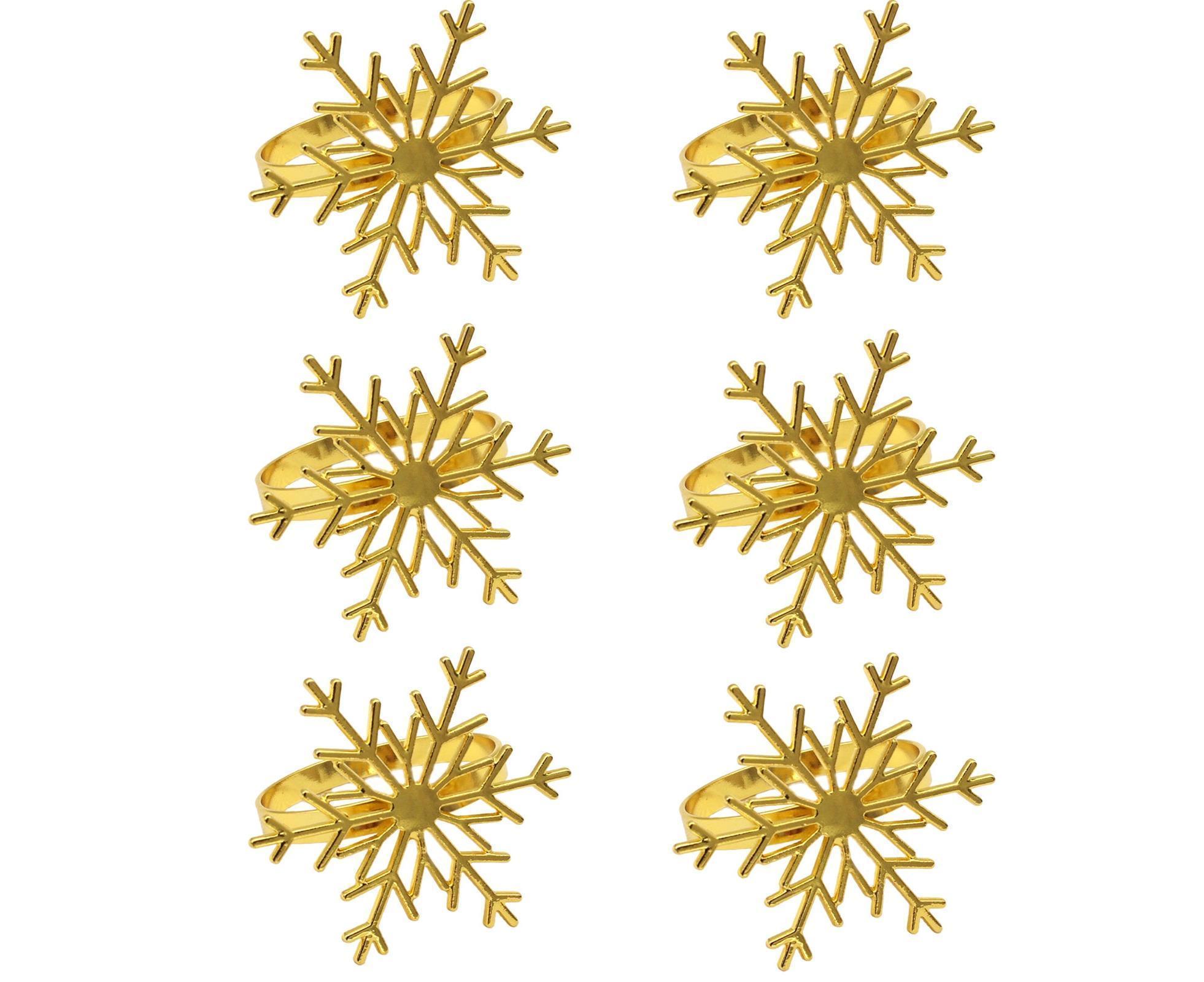 6Pcs Snowflake Shape Napkin Ring - Golden - Image 1