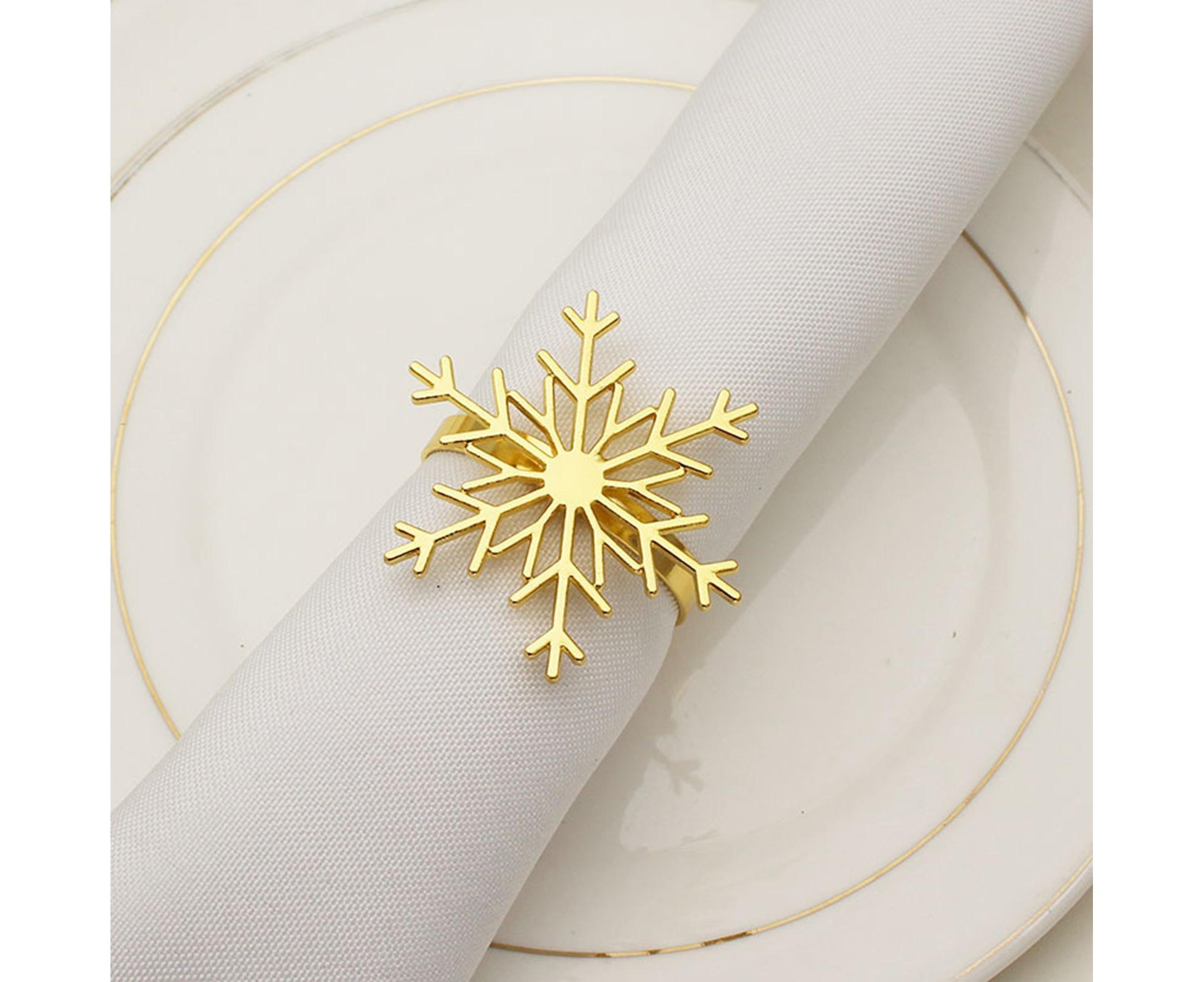 6Pcs Snowflake Shape Napkin Ring - Golden - Image 3