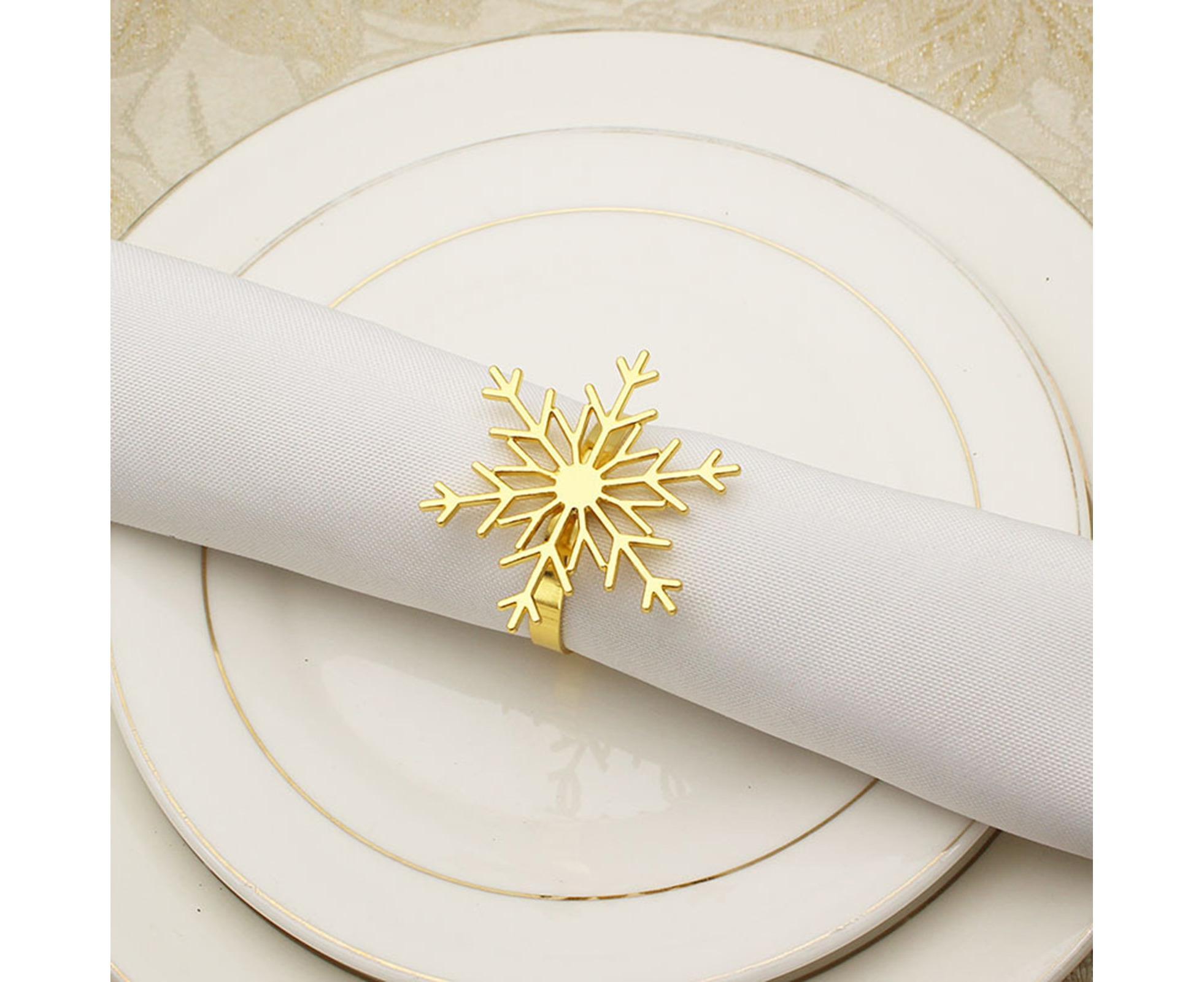 6Pcs Snowflake Shape Napkin Ring - Golden - Image 4