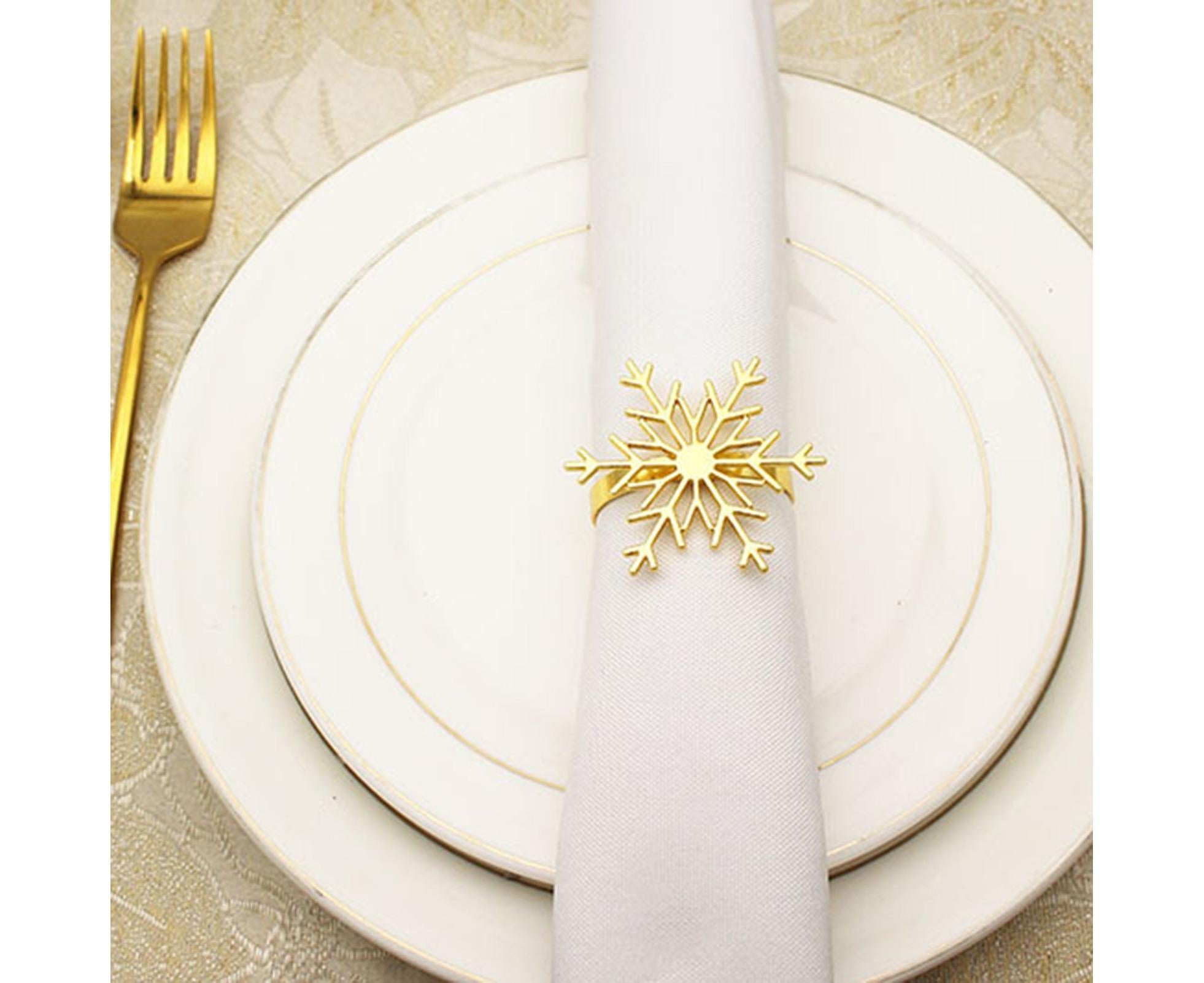 6Pcs Snowflake Shape Napkin Ring - Golden - Image 6