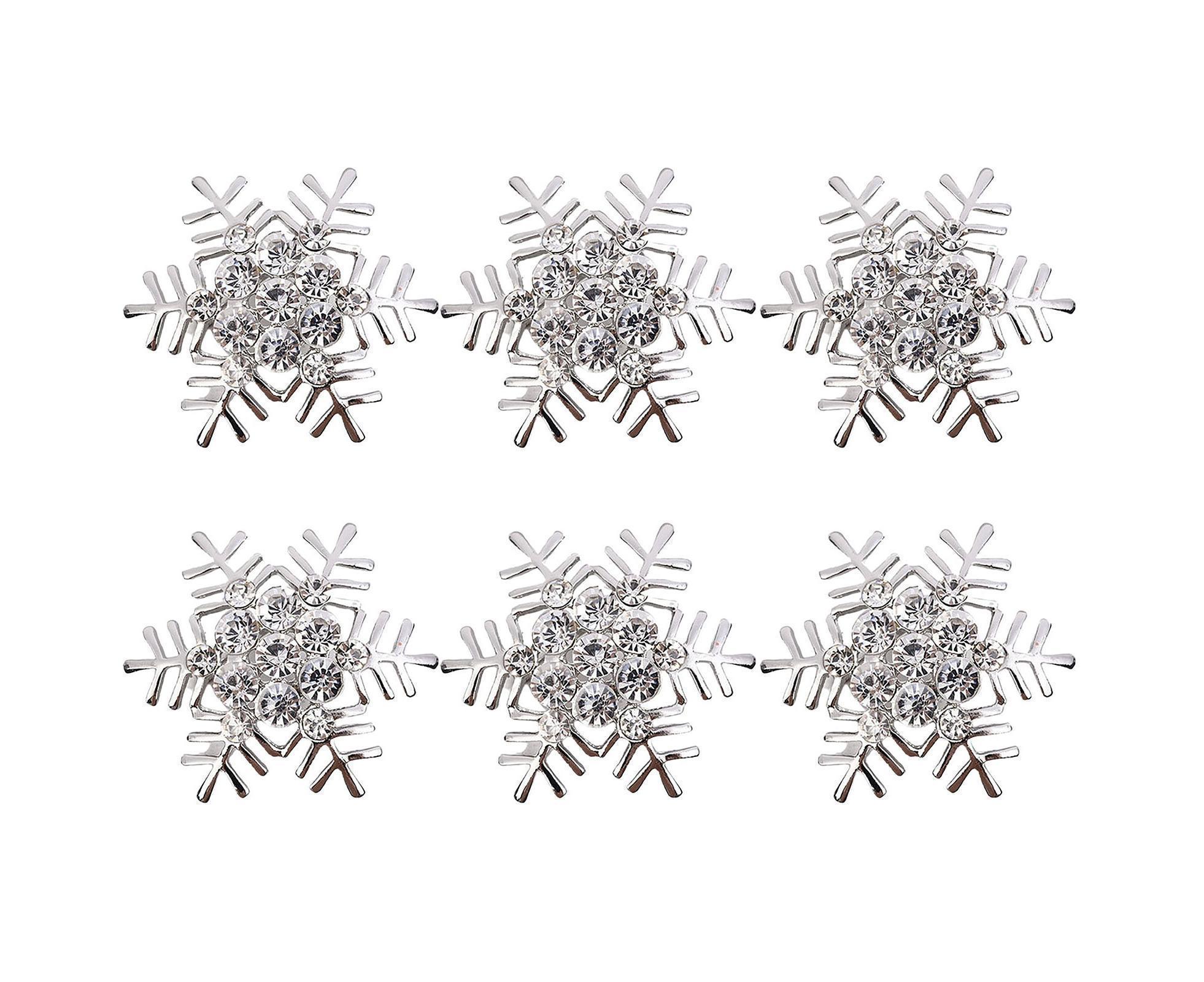 6Pcs Napkin Rings Snowflake Shape Multi-purpose Alloy Snowflake Napkin Rings Set for Gift-Silver - Image 1