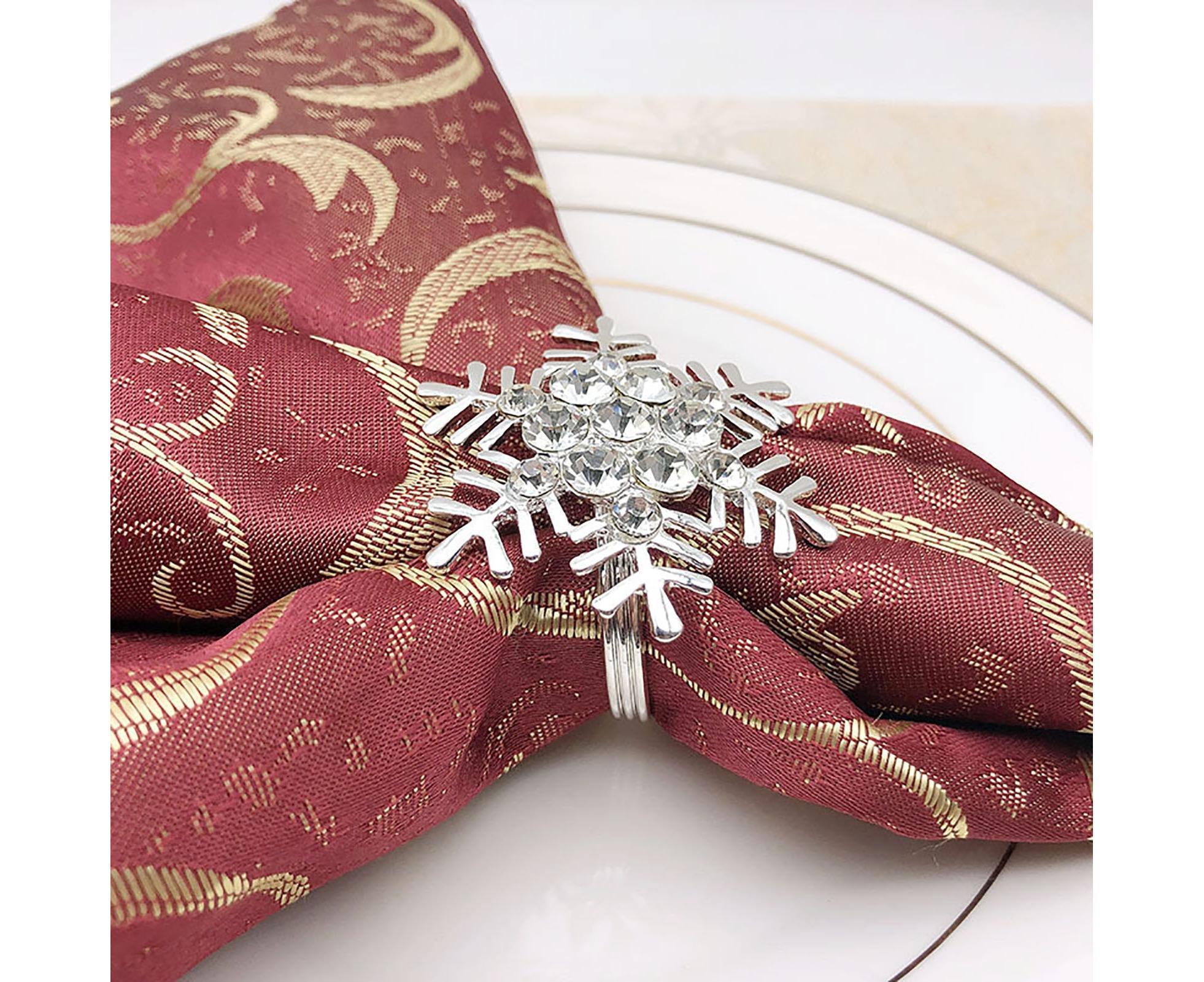 6Pcs Napkin Rings Snowflake Shape Multi-purpose Alloy Snowflake Napkin Rings Set for Gift-Silver - Image 2