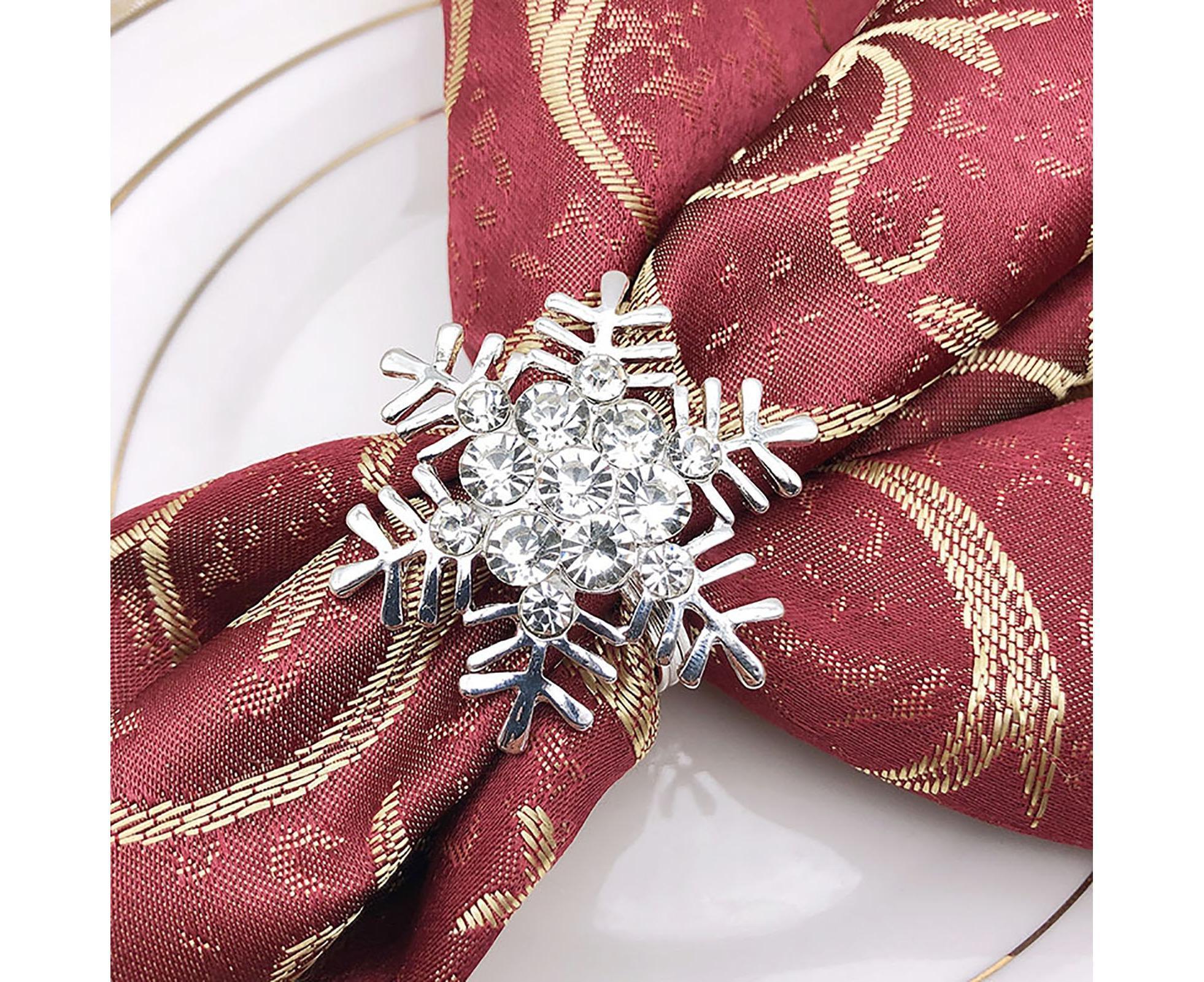 6Pcs Napkin Rings Snowflake Shape Multi-purpose Alloy Snowflake Napkin Rings Set for Gift-Silver - Image 3