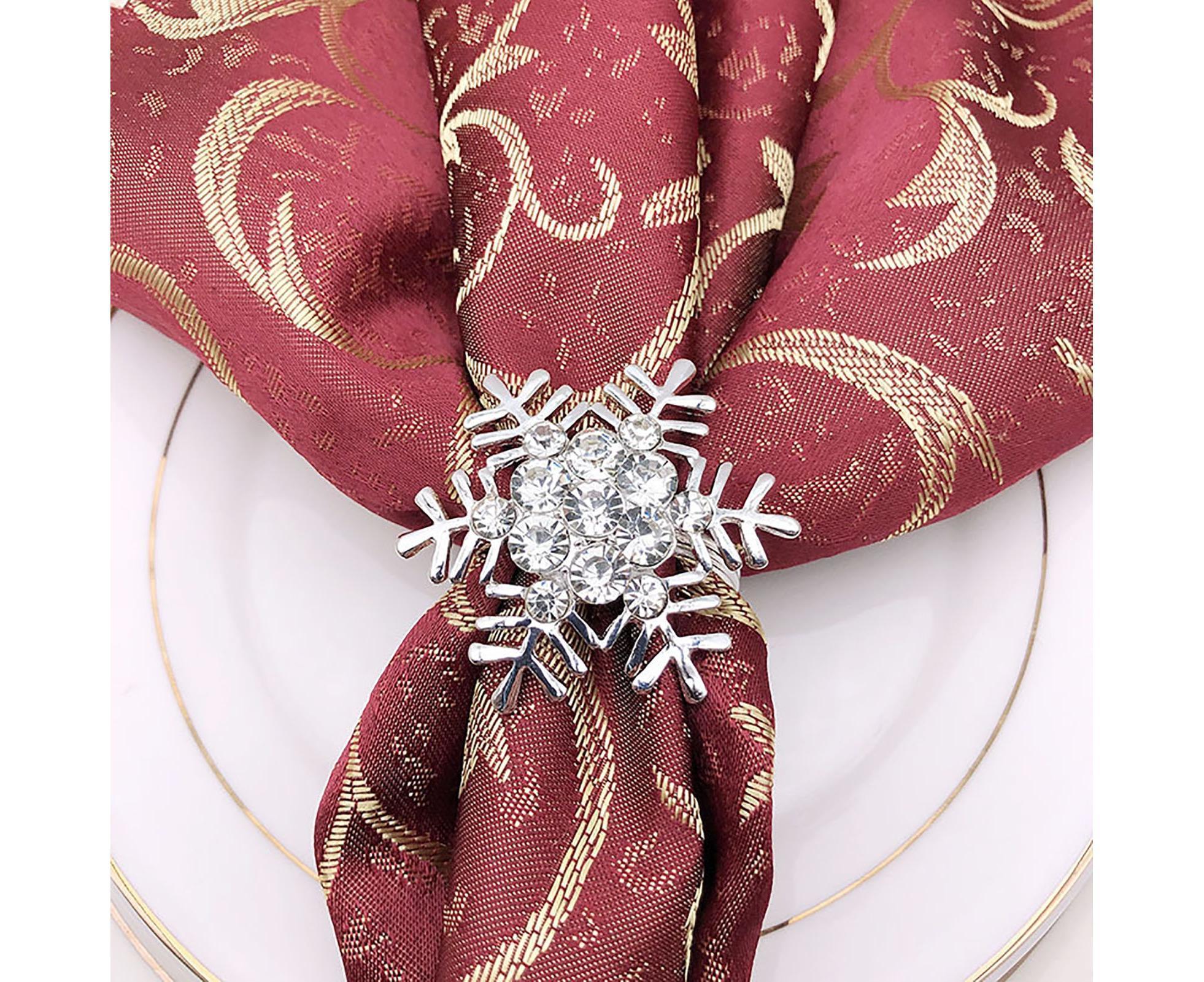 6Pcs Napkin Rings Snowflake Shape Multi-purpose Alloy Snowflake Napkin Rings Set for Gift-Silver - Image 4
