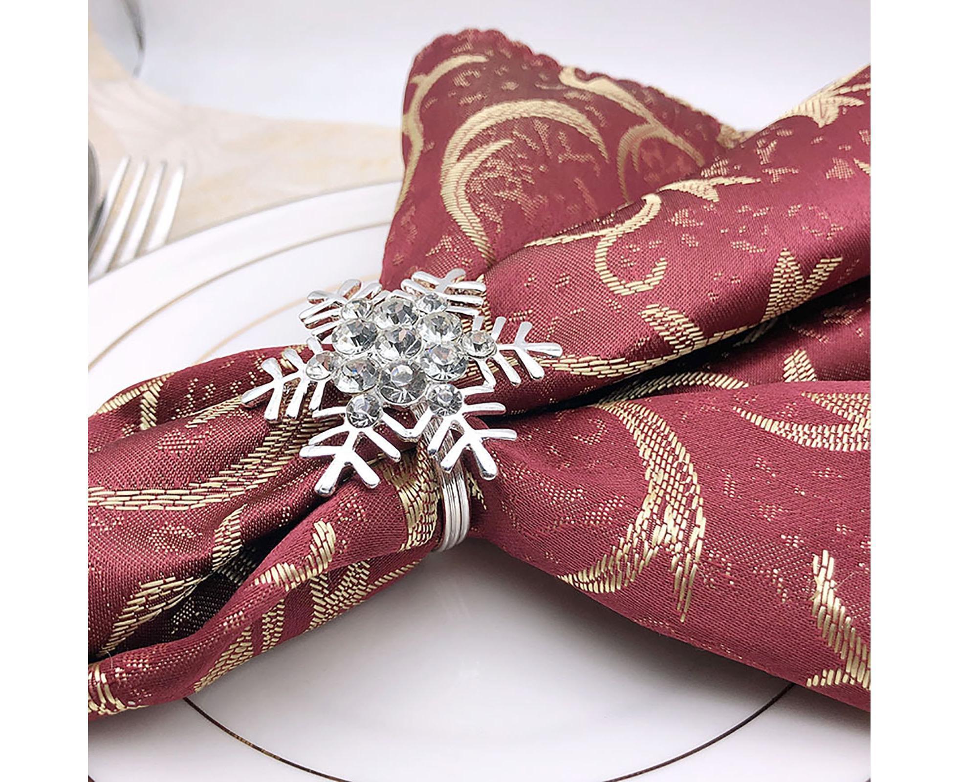6Pcs Napkin Rings Snowflake Shape Multi-purpose Alloy Snowflake Napkin Rings Set for Gift-Silver - Image 5